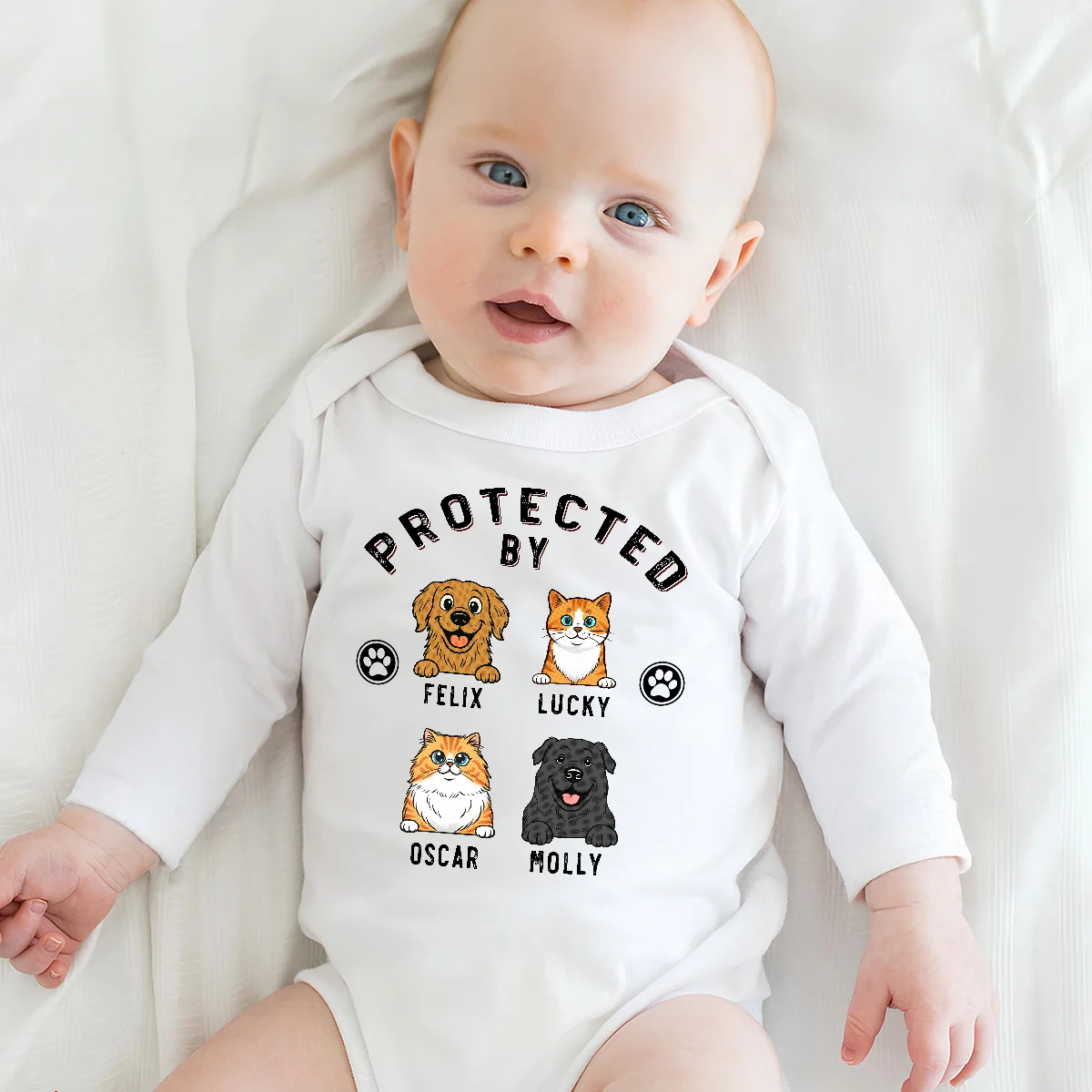 Protected By Pet Retro - Personalized Custom Long Sleeve Baby Onesie - Image 4
