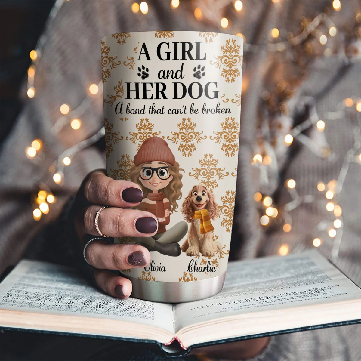 Pumskin A Girl And Her Dog - Personalized Custom Tumbler - Image 3