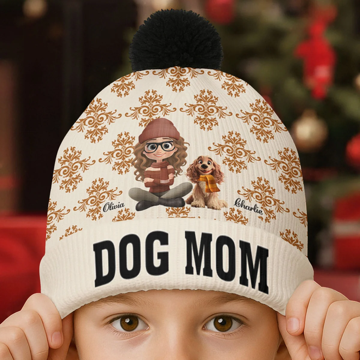 Pumskin Dog Autumn - Personalized Custom Bobble Beanie Hat - Image 2