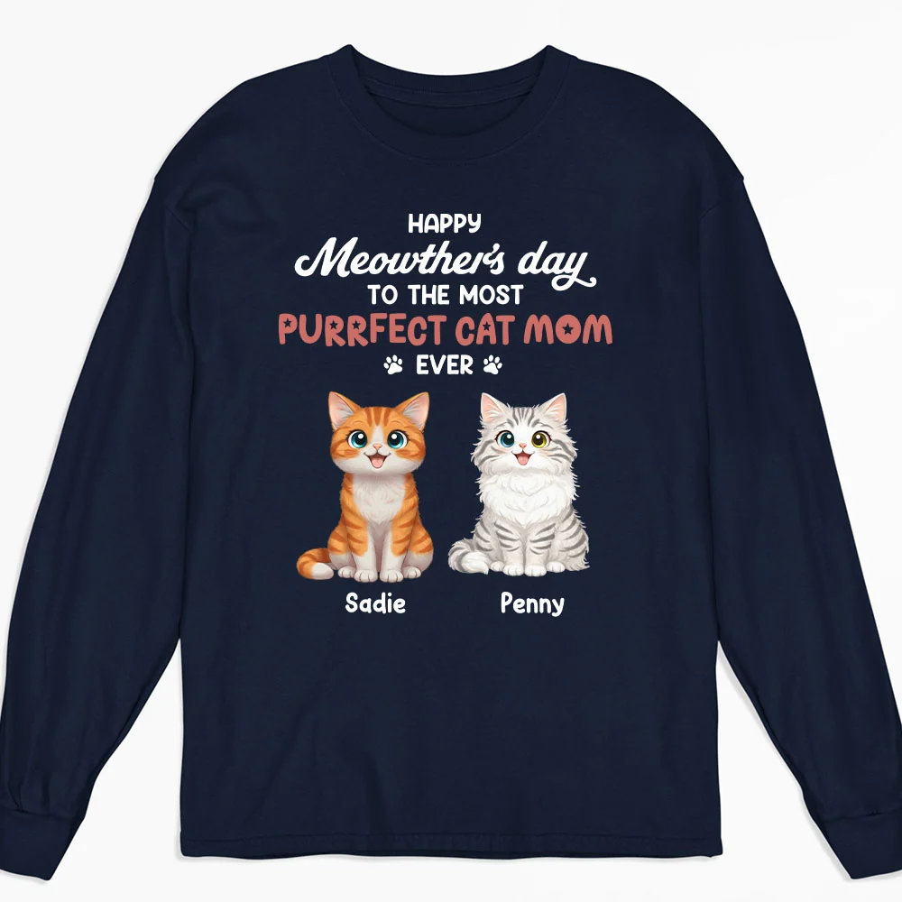 Purrfect Cat Mom Version 3 - Personalized Custom Long Sleeve T-Shirt