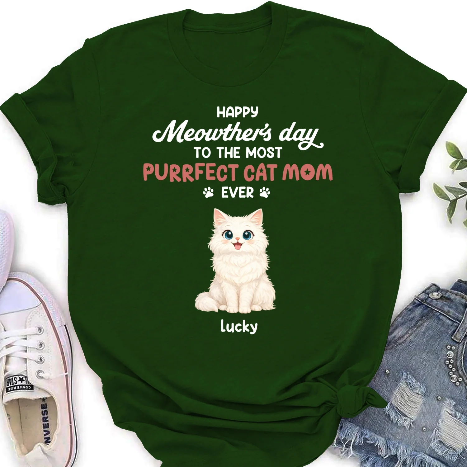 Purrfect Cat Mom Version 3 - Personalized Custom Women's T-Shirt - Image 8