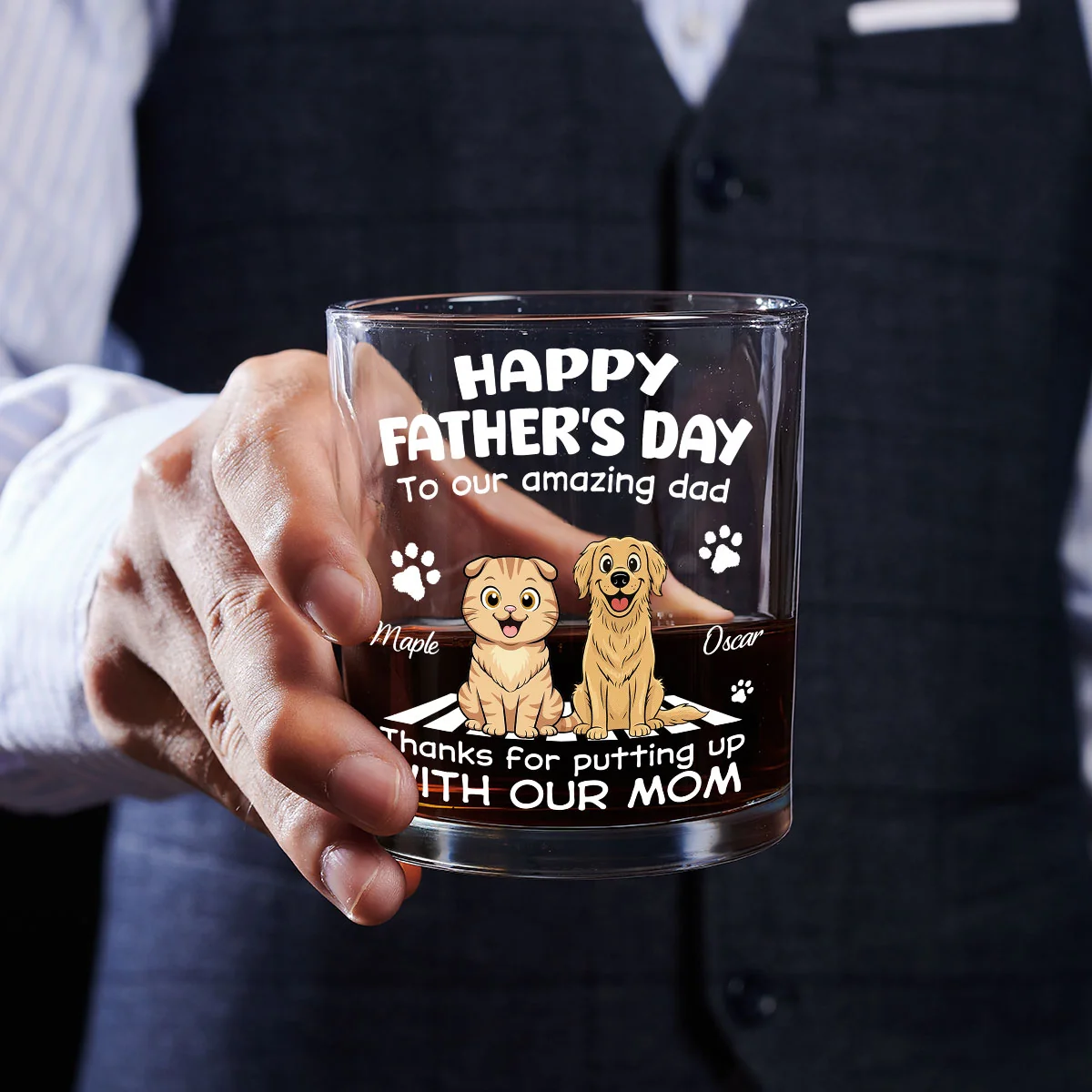 Putting Up With Funny Dad Ver Pet - Personalized Custom Whiskey Glass - Image 5