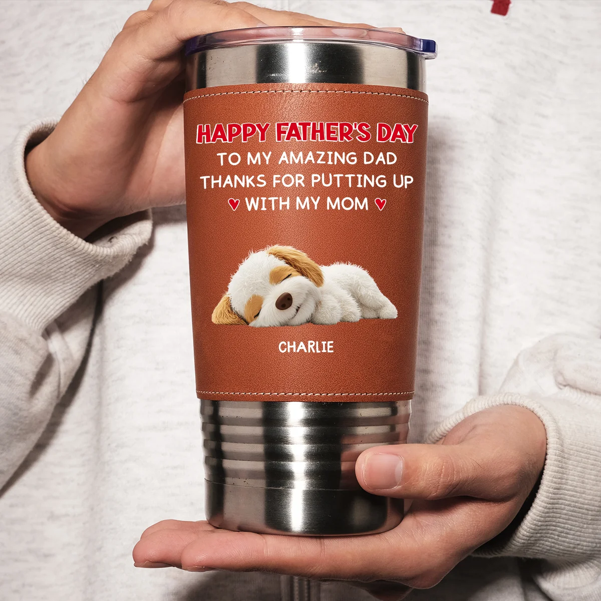 Putting Up With - Personalized Custom Leather Tumbler - Image 3
