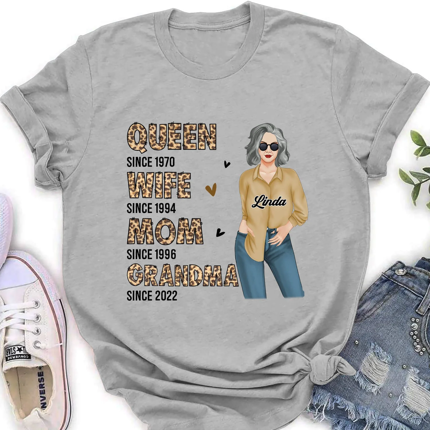 Queen, Mom, Grandma - Personalized Custom Women's T-shirt