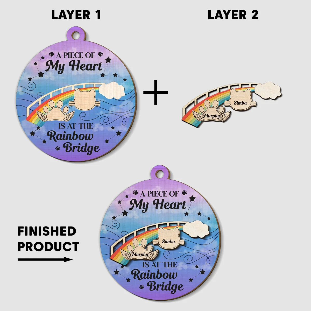 Rainbow Bridge -  Personalized Custom Freeshape 2-Layered Wood Ornament - Image 5