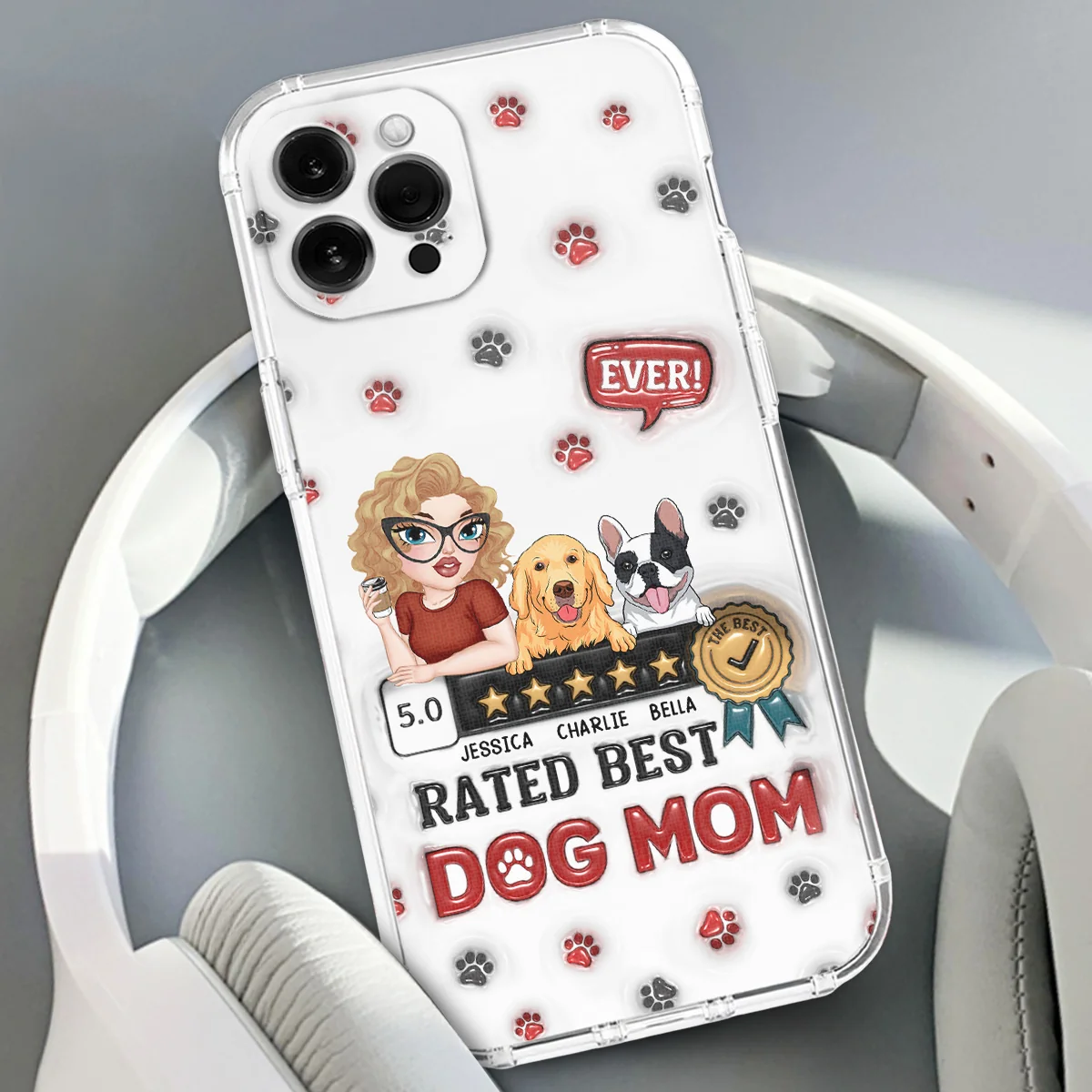 Rated Best Dog Mom Ever - Personalized Custom 3D Inflated Effect Phone Case - Image 3