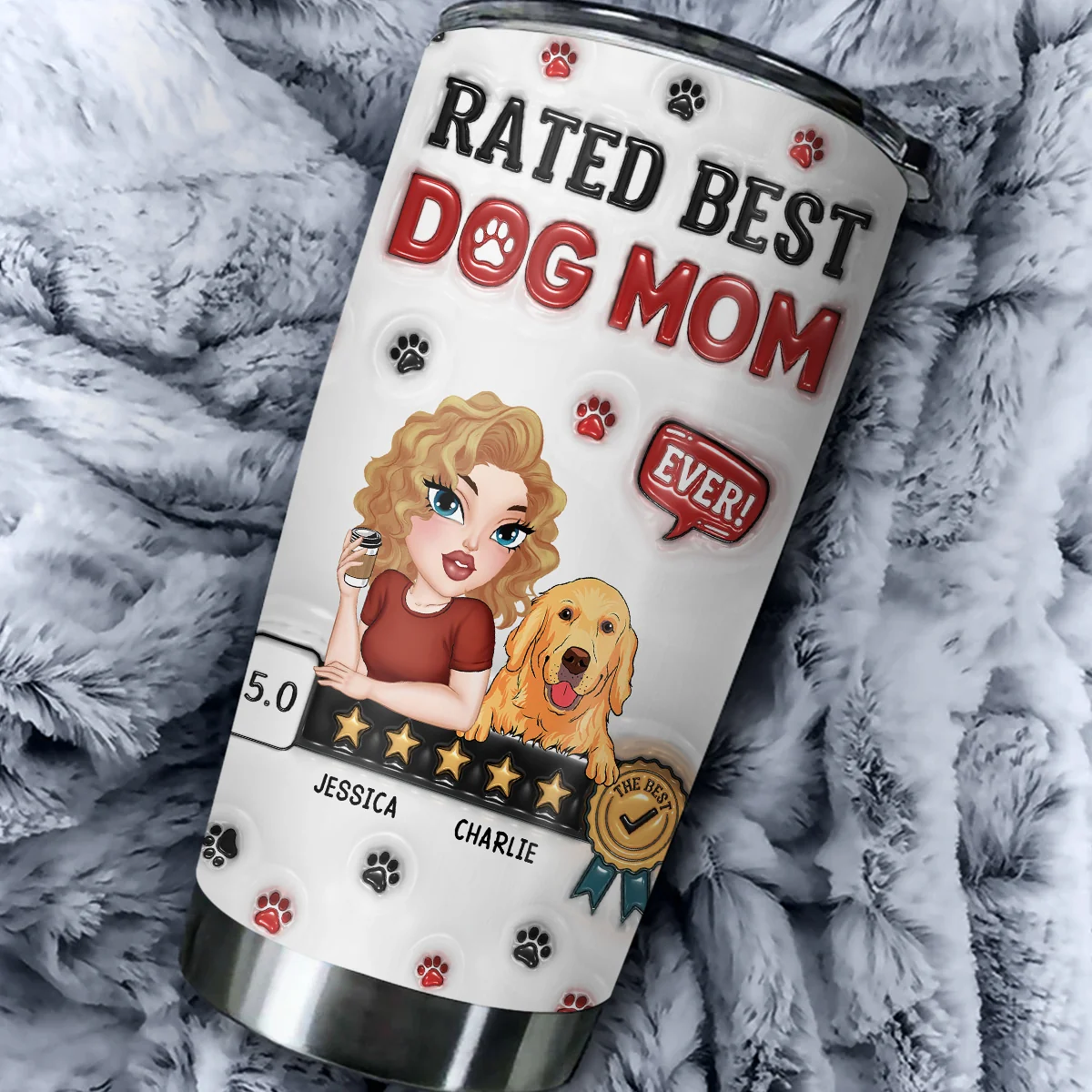 Rated Best Dog Mom Ever - Personalized Custom 3D Inflated Effect Tumbler - Image 5