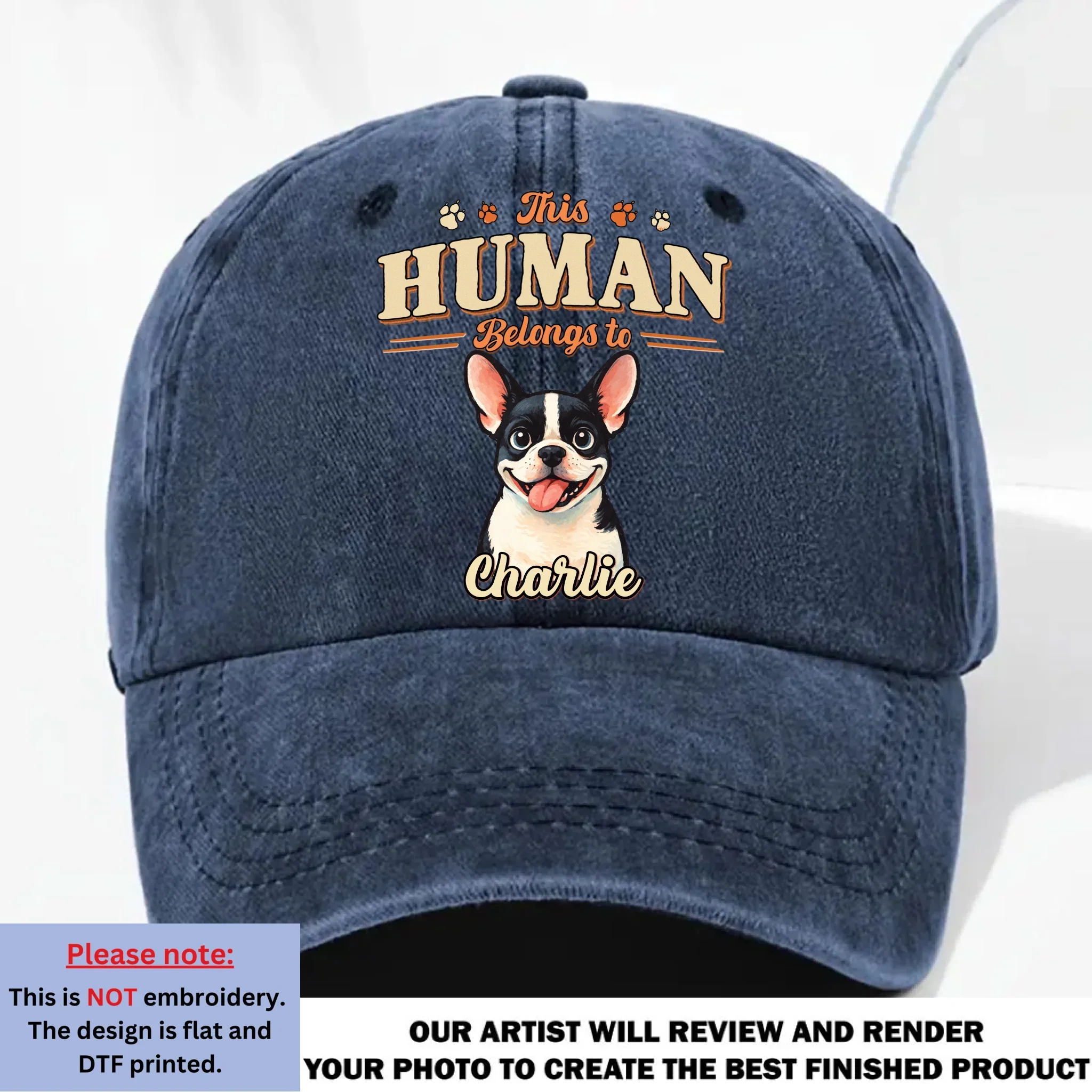 Retro Cartoon Funny Dog - Personalized Custom Vintage Washed Denim Cap - Image 10