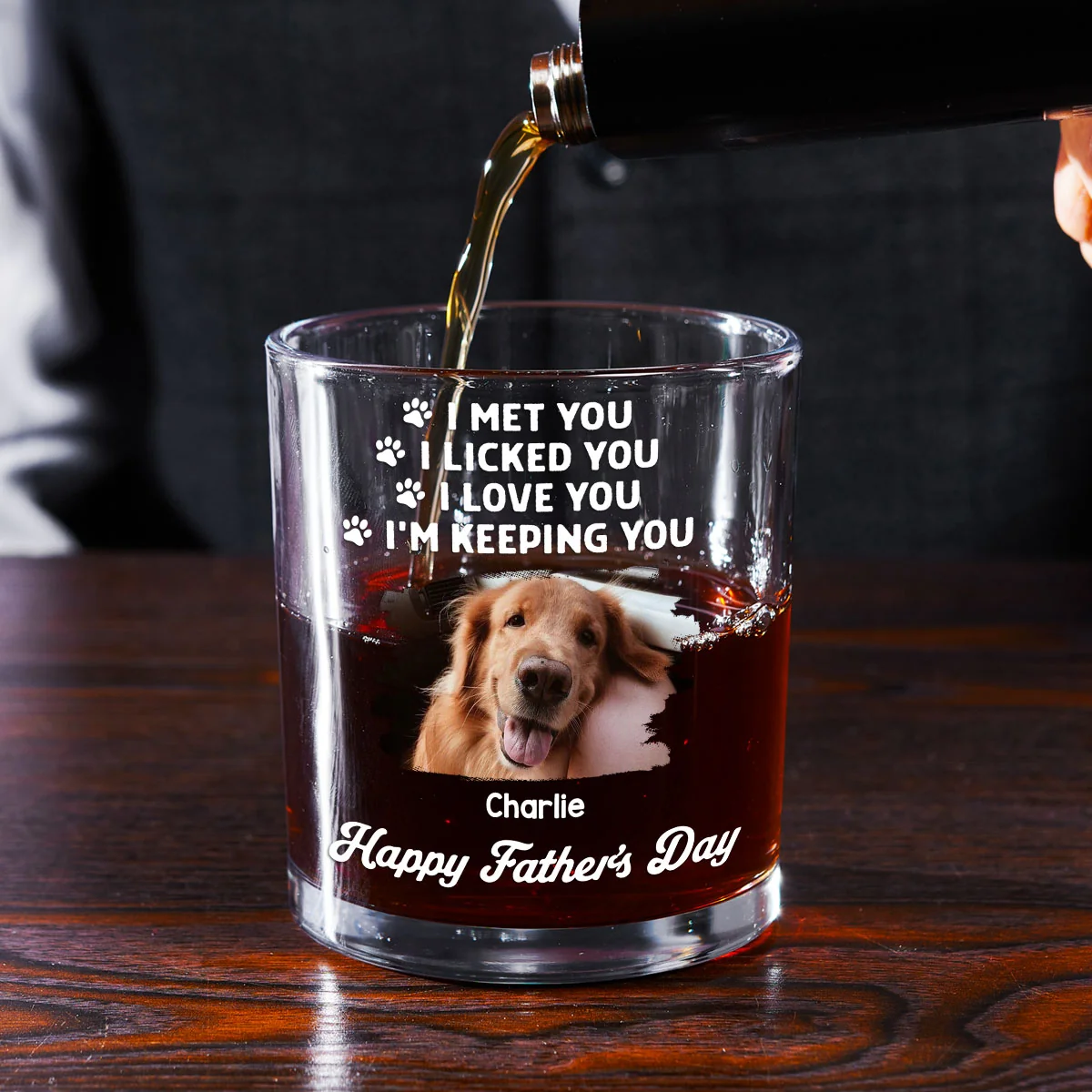 Retro Dog Sleeping Lick You Photo - Personalized Custom Whiskey Glass - Image 2