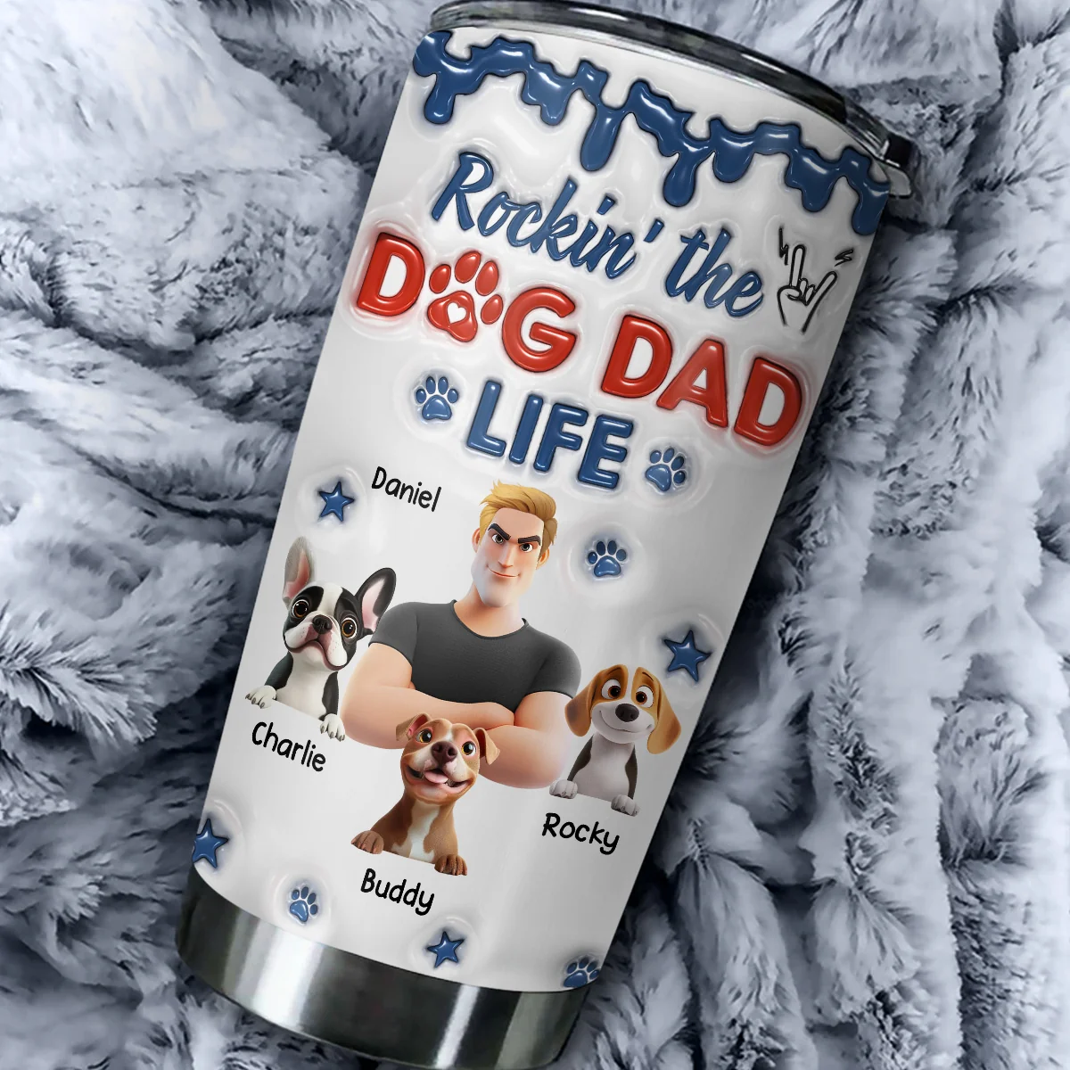 Rockin The Dog Dad Life - Personalized Custom 3D Inflated Effect Tumbler - Image 4
