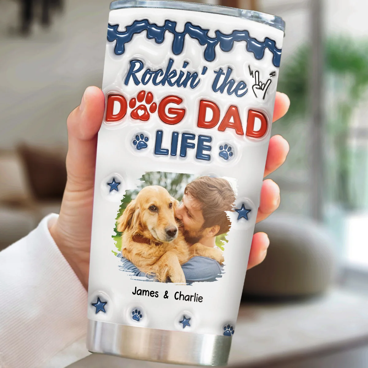Rockin The Dog Dad Life Photo - Personalized Custom 3D Inflated Effect Tumbler - Image 2
