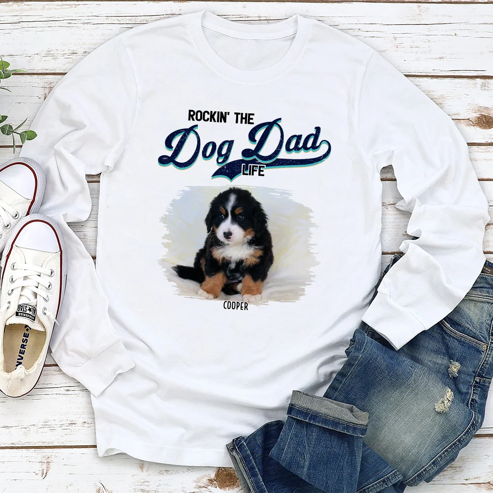 Rocking The Dog Dad Life Photo - Personalized Custom Long Sleeve T-Shirt - Image 2