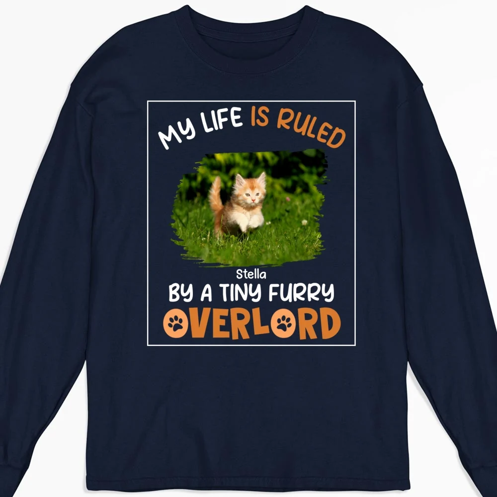 Ruled By Tiny Furry Overlords Photo - Personalized Custom Long Sleeve T-shirt - Image 3