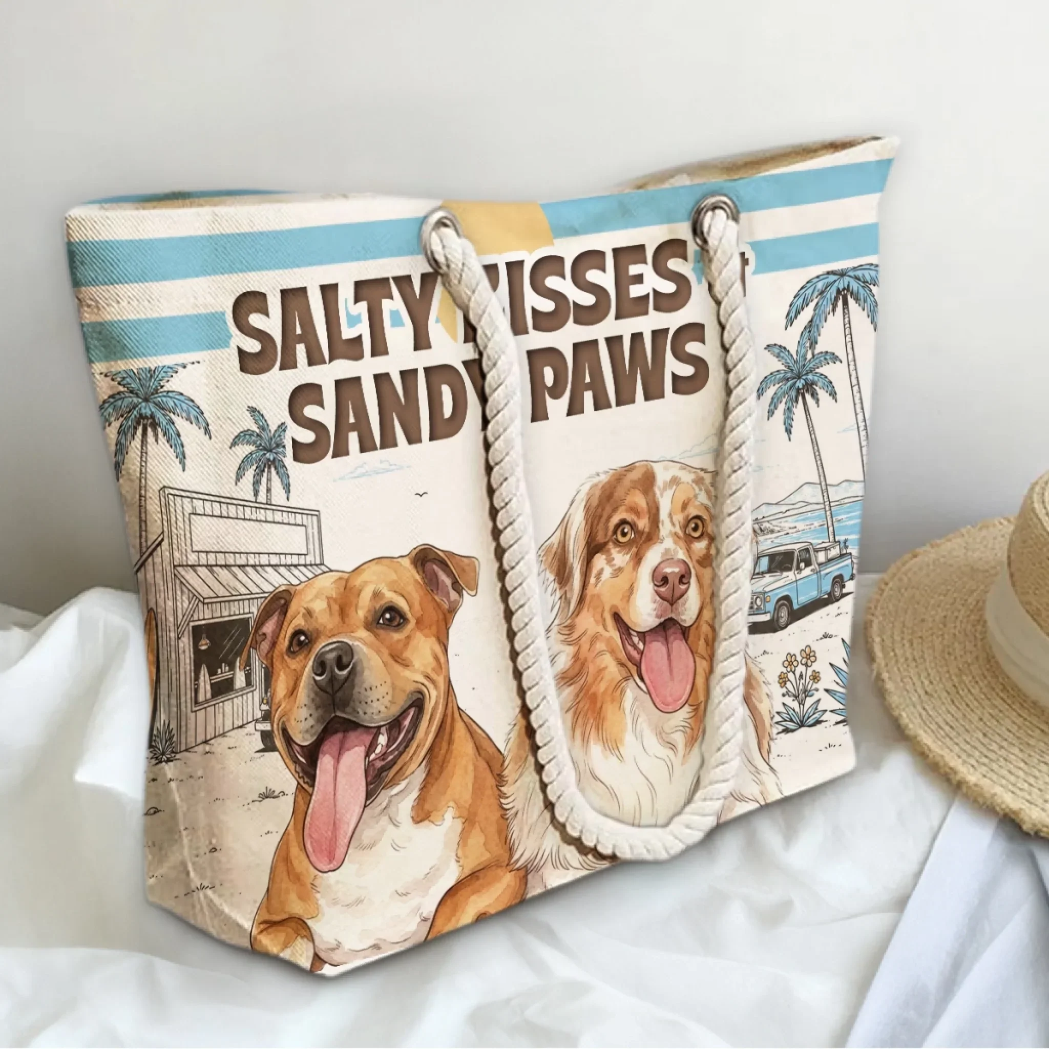 Salty Kisses Water Color - Personalized Custom Beach Bag - Image 4