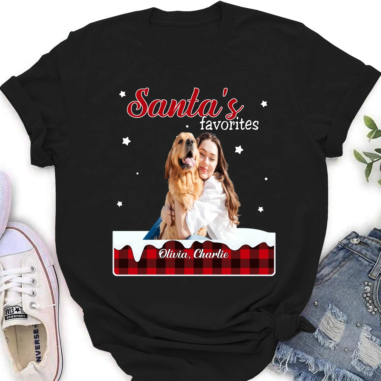 Santa Loves You So Do I Photo - Personalized Custom Women's T-shirt - Image 6
