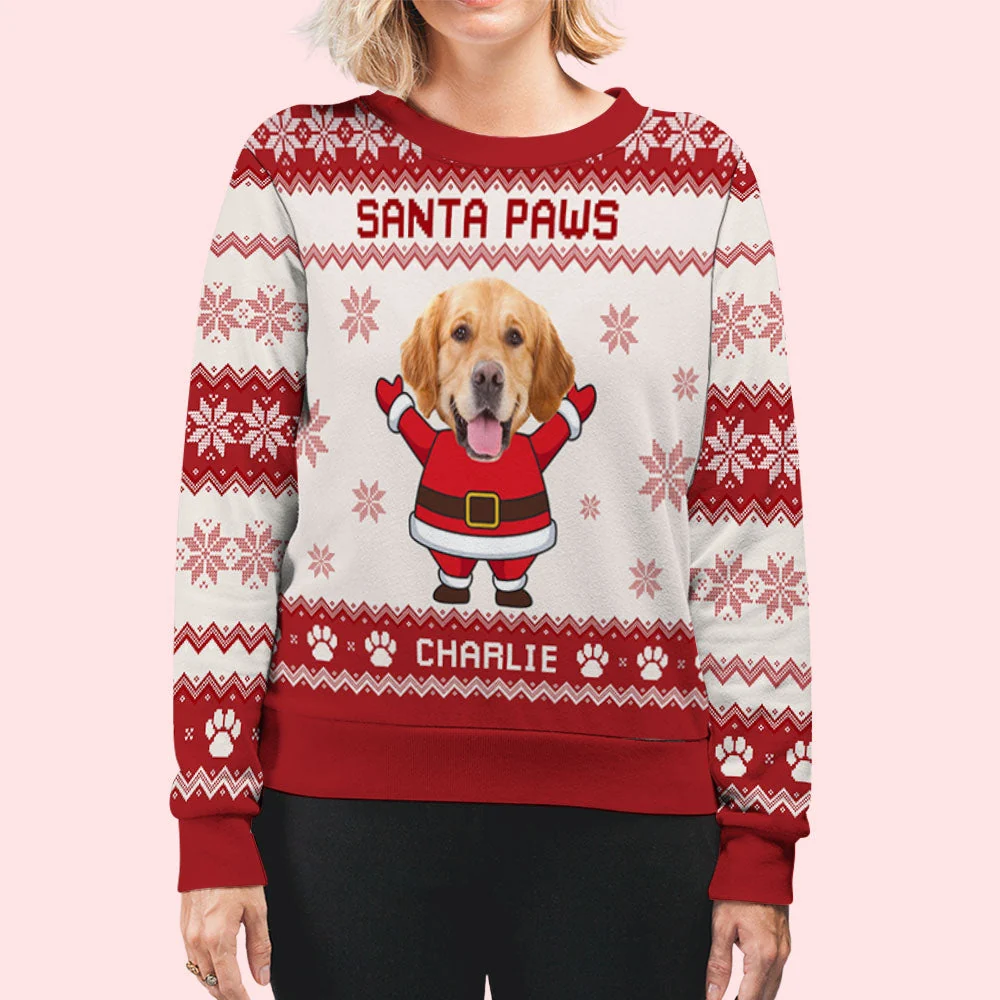 Santa Paws Dog Face - Personalized Custom Photo All-Over-Print Sweatshirt - Image 5