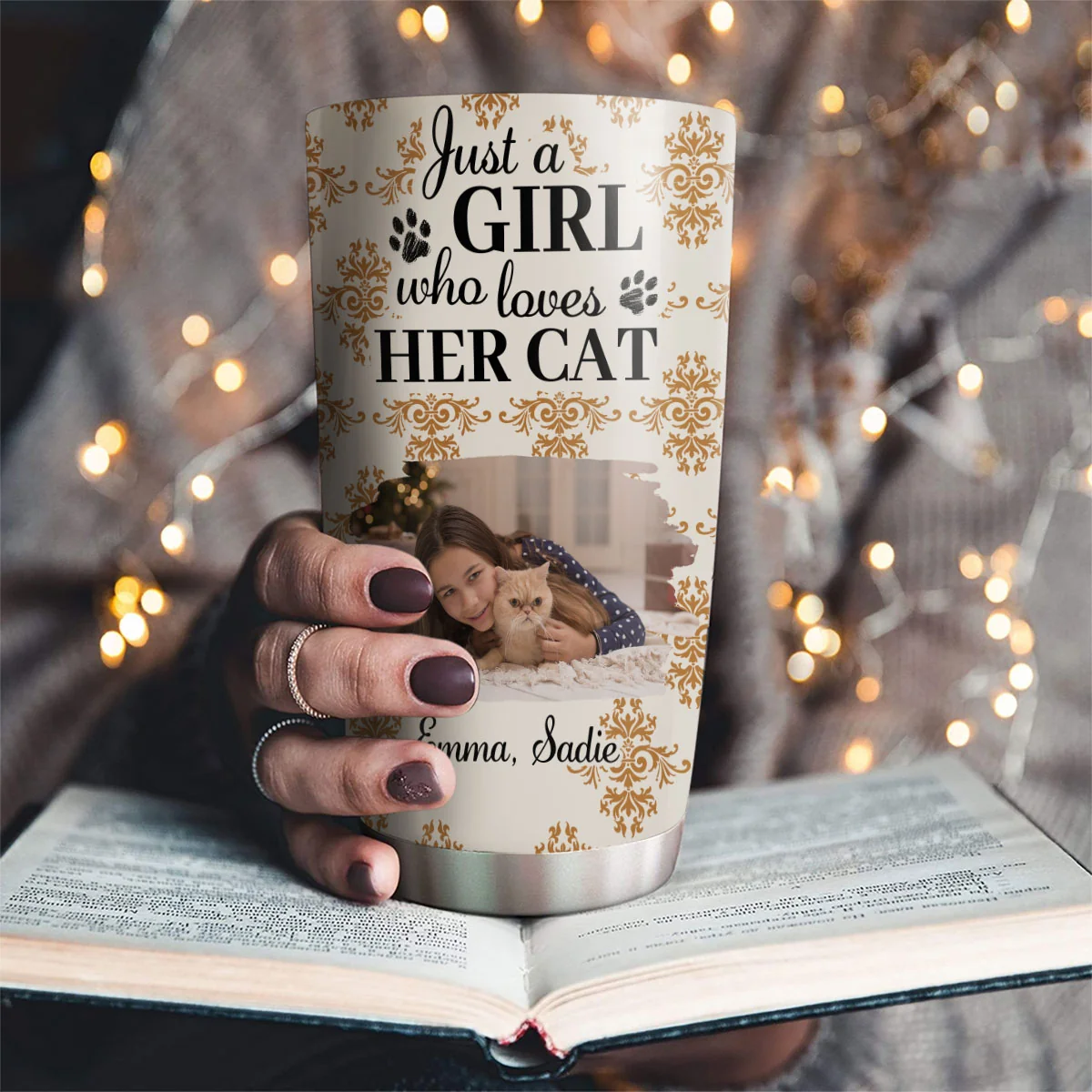 Season Cat And Girl Photo - Personalized Custom Tumbler - Image 3