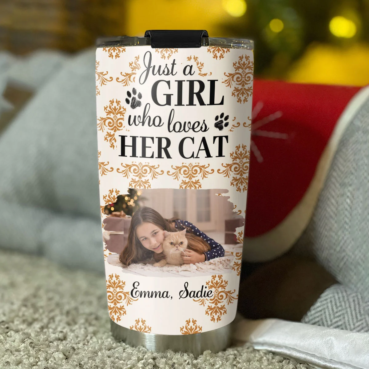 Season Cat And Girl Photo - Personalized Custom Tumbler - Image 4