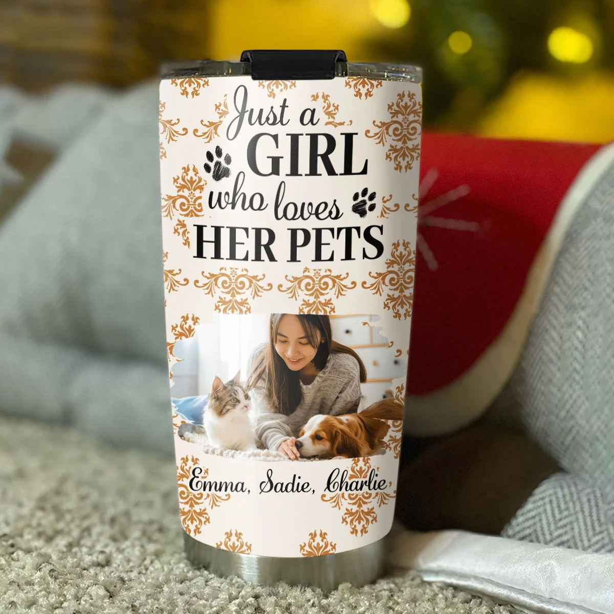 Season Pet And Girl Photo - Personalized Custom Tumbler - Image 4