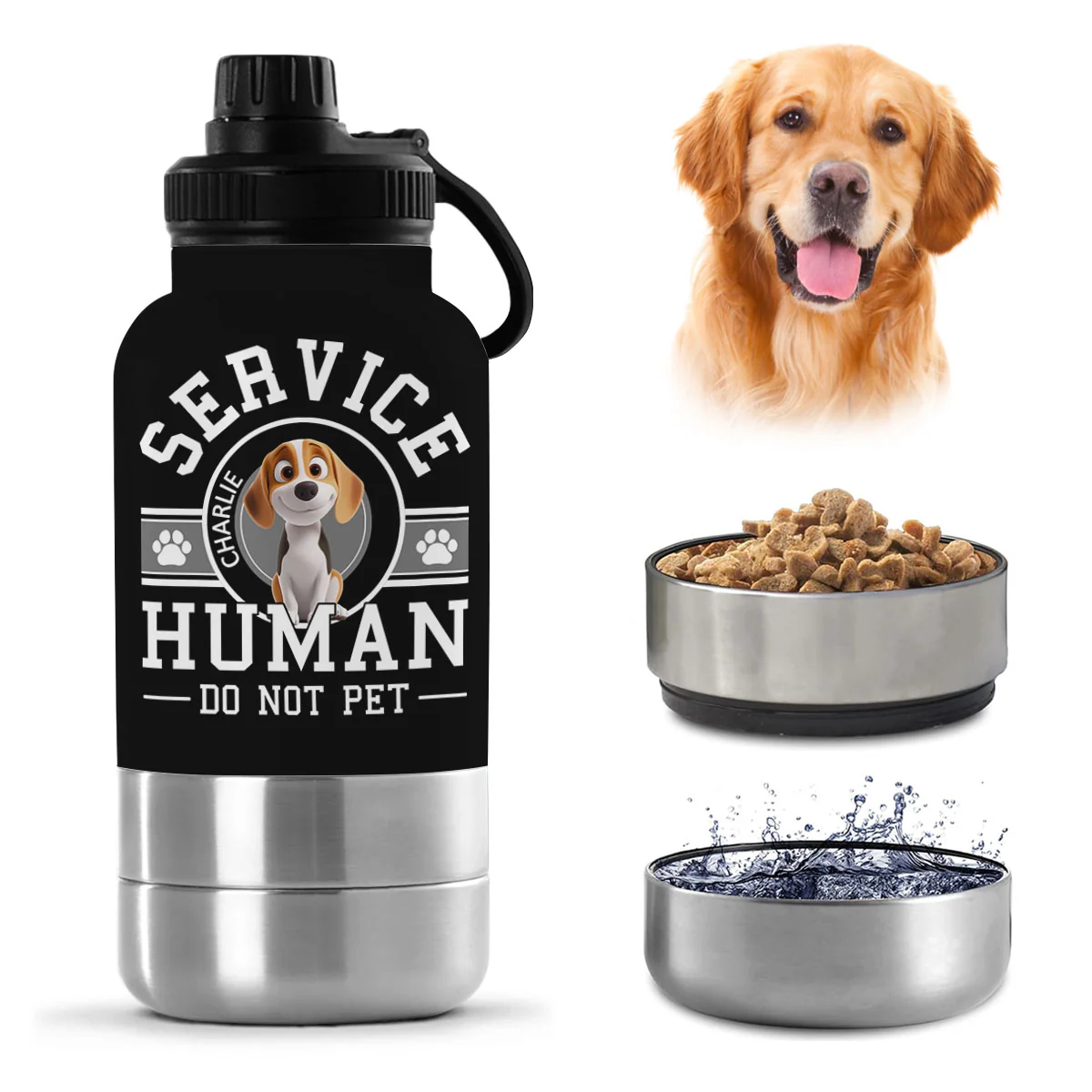 Service Human Cartoon - Personalized Custom 30oz Water Bottle With Pet Bowl