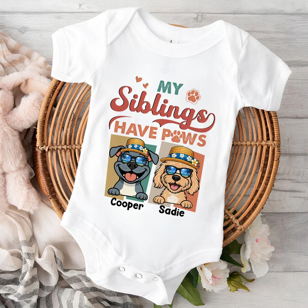 Siblings With Paws In Summer - Personalized Custom Baby Onesie - Image 2