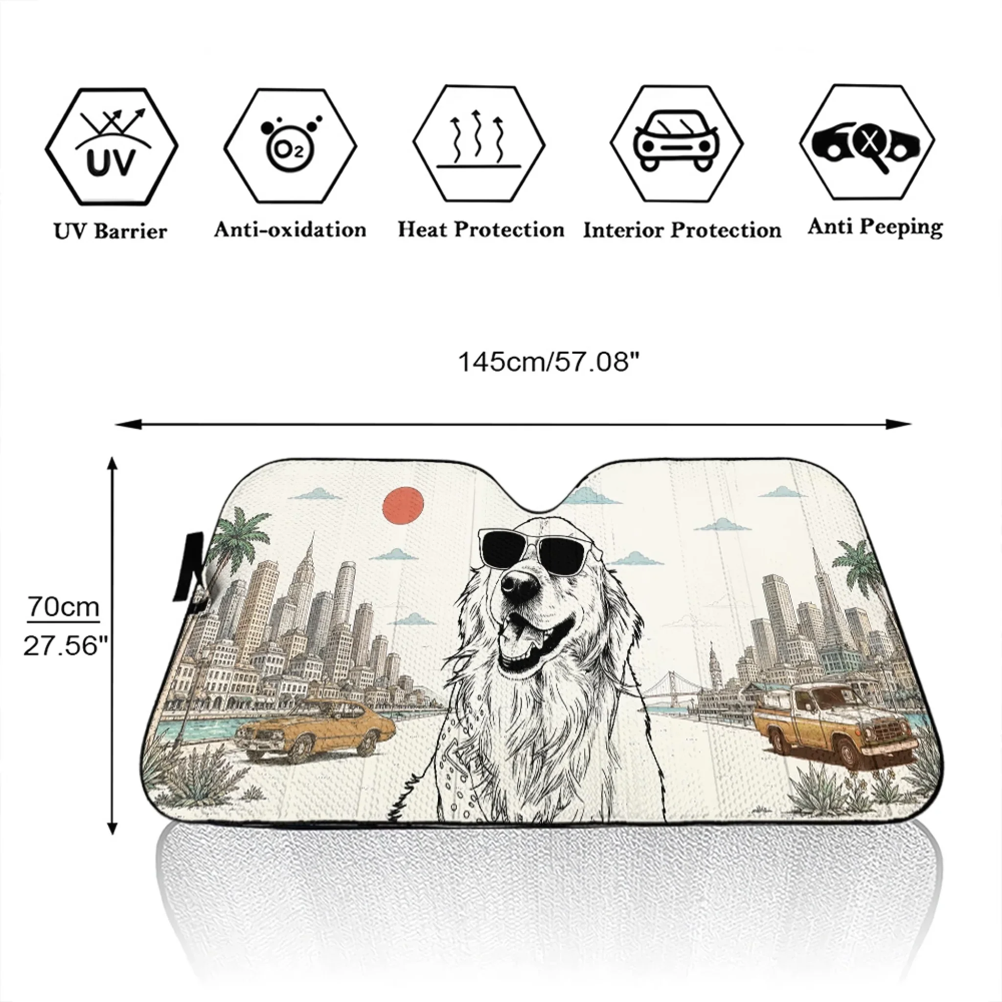 Sketch City Dog - Personalized Custom Car Sunshade - Image 5