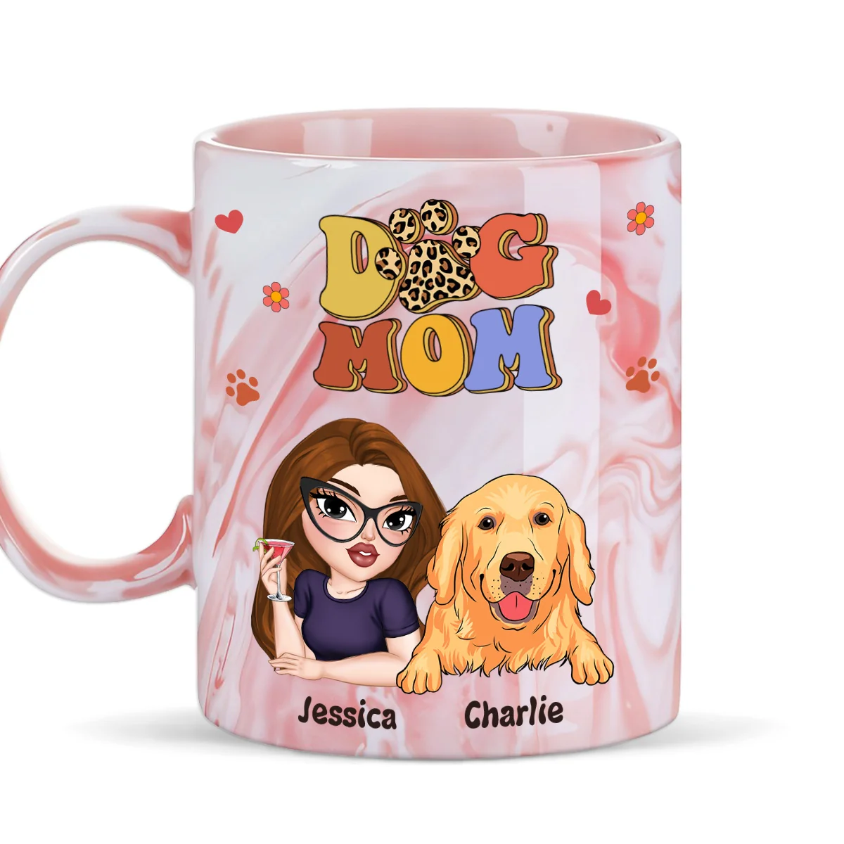 Slay Dog Mama - Personalized Custom Pink Marble Mug