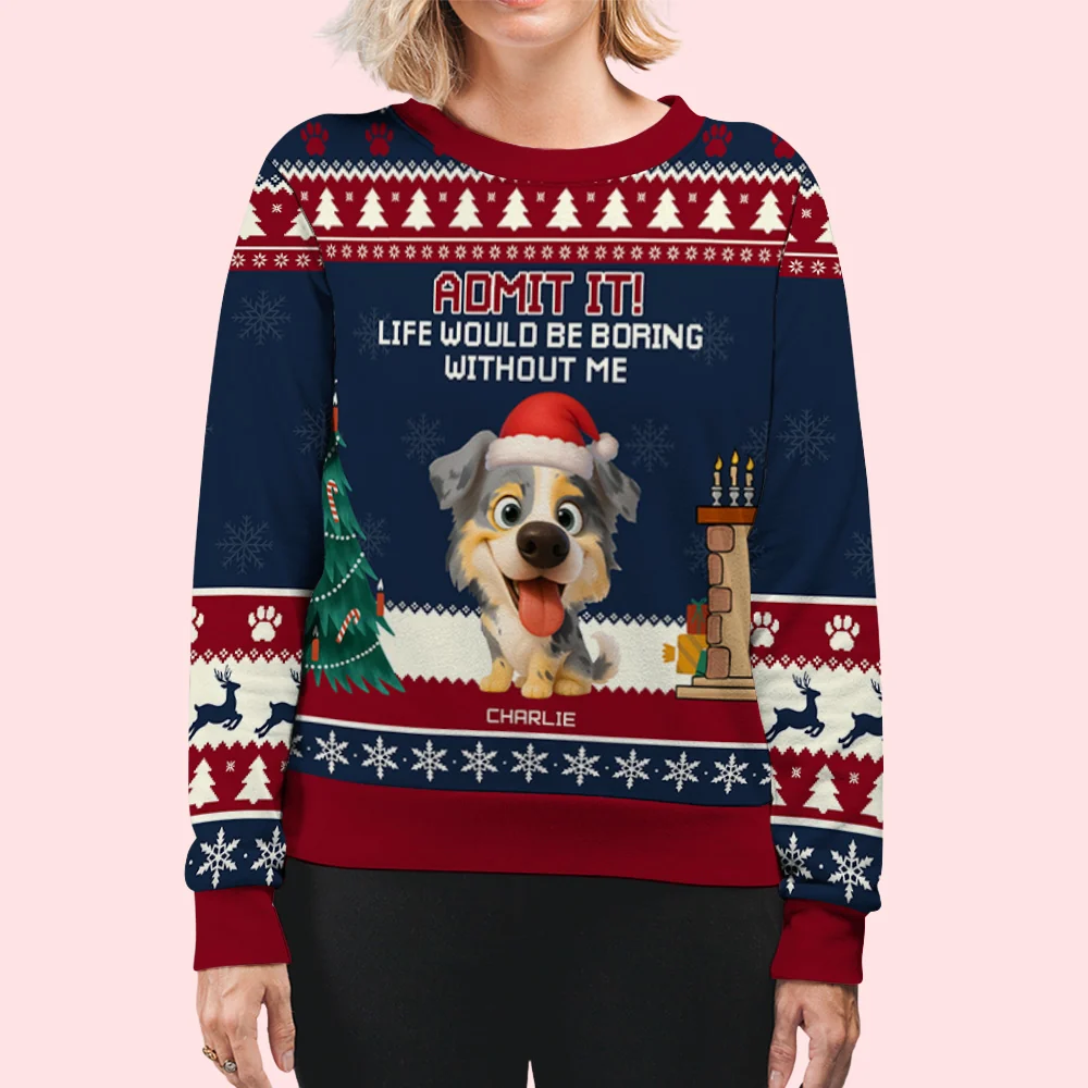 Snowy Pawlidays Dog Cartoon - Personalized Custom All-Over-Print Sweatshirt - Image 5