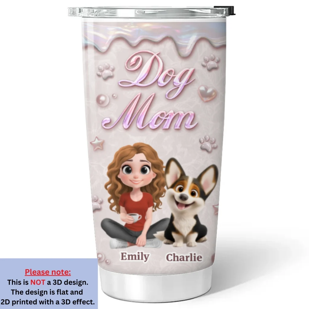 Sparkling Pearl Dog Mom - Personalized Custom 3D Effect Tumbler - Image 6