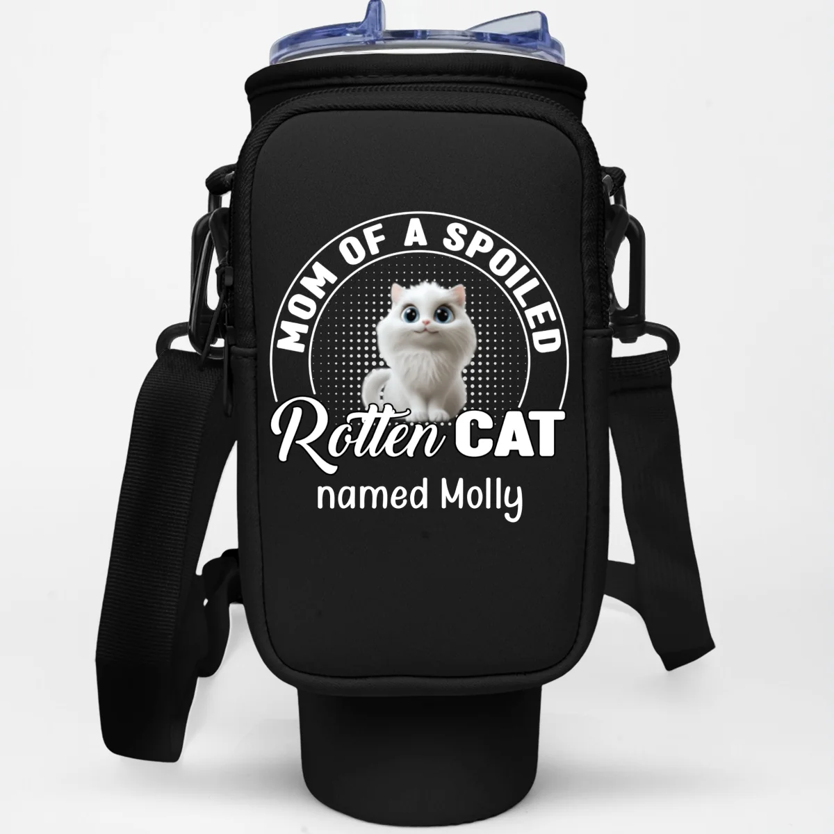 Spoiled Rotten Cartoon Cat - Personalized Custom Water Bottle Carrier Bag - Image 11