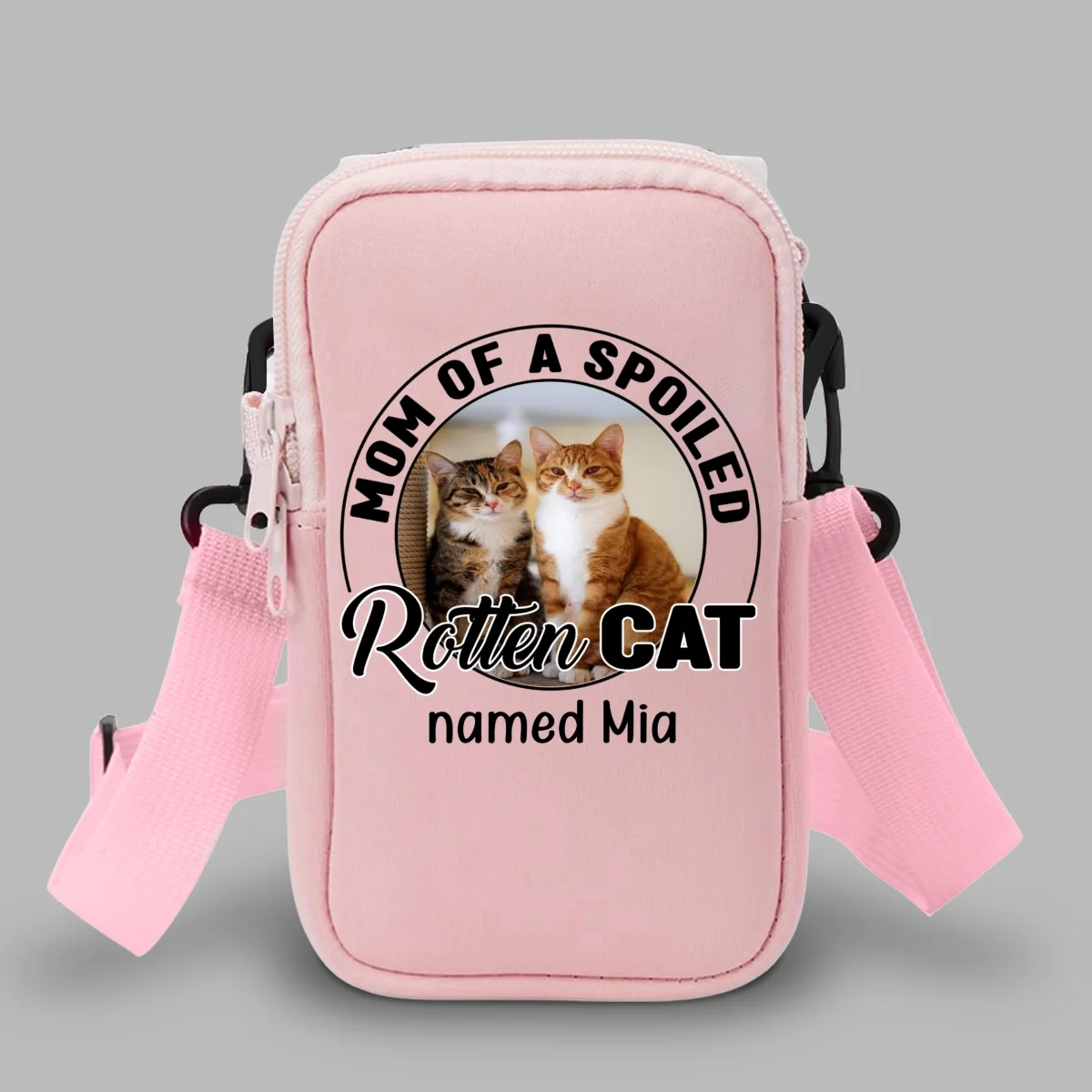 Spoiled Rotten Cartoon Cat Photo - Personalized Custom Water Bottle Carrier Bag - Image 9