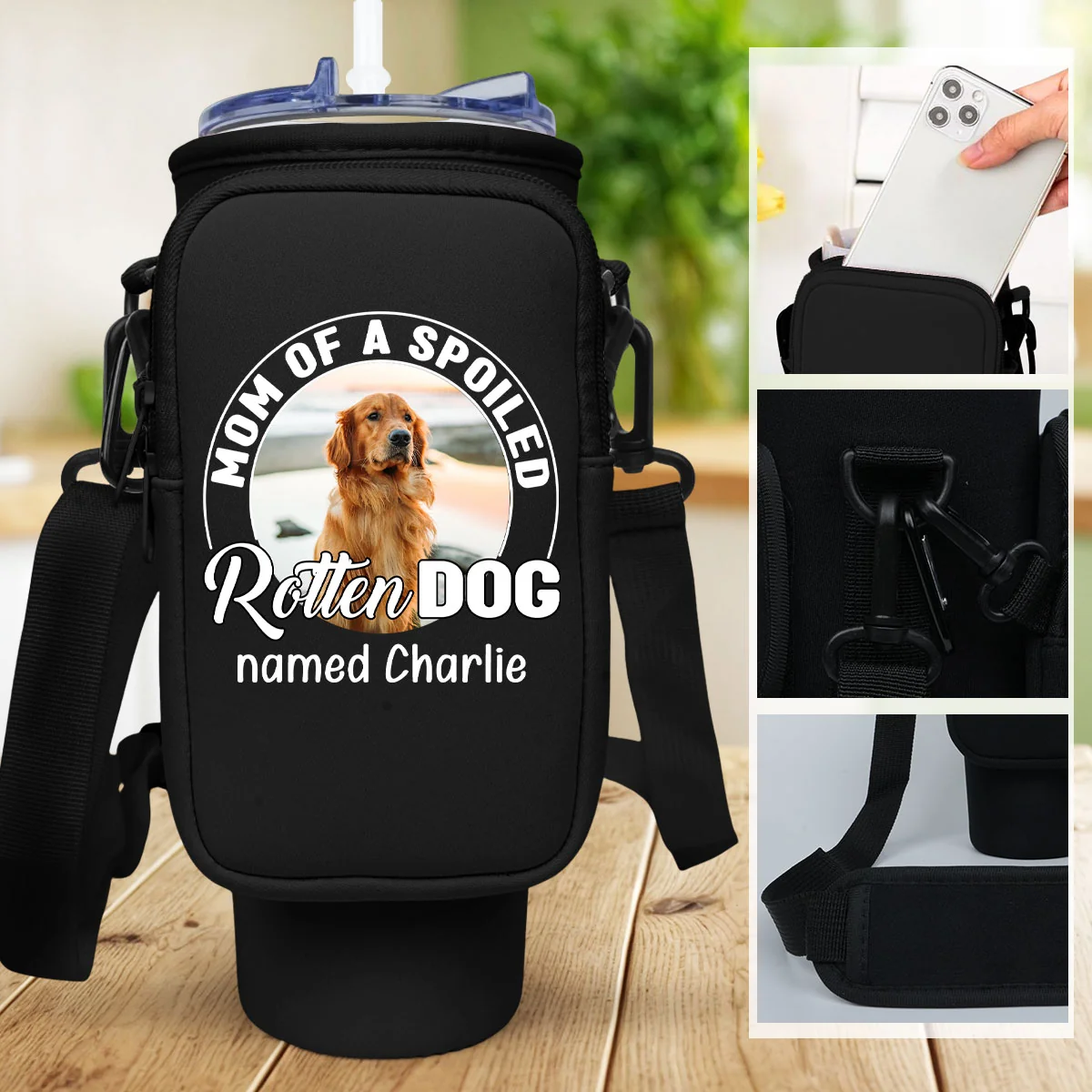 Spoiled Rotten Cartoon Dog Photo - Personalized Custom Water Bottle Carrier Bag