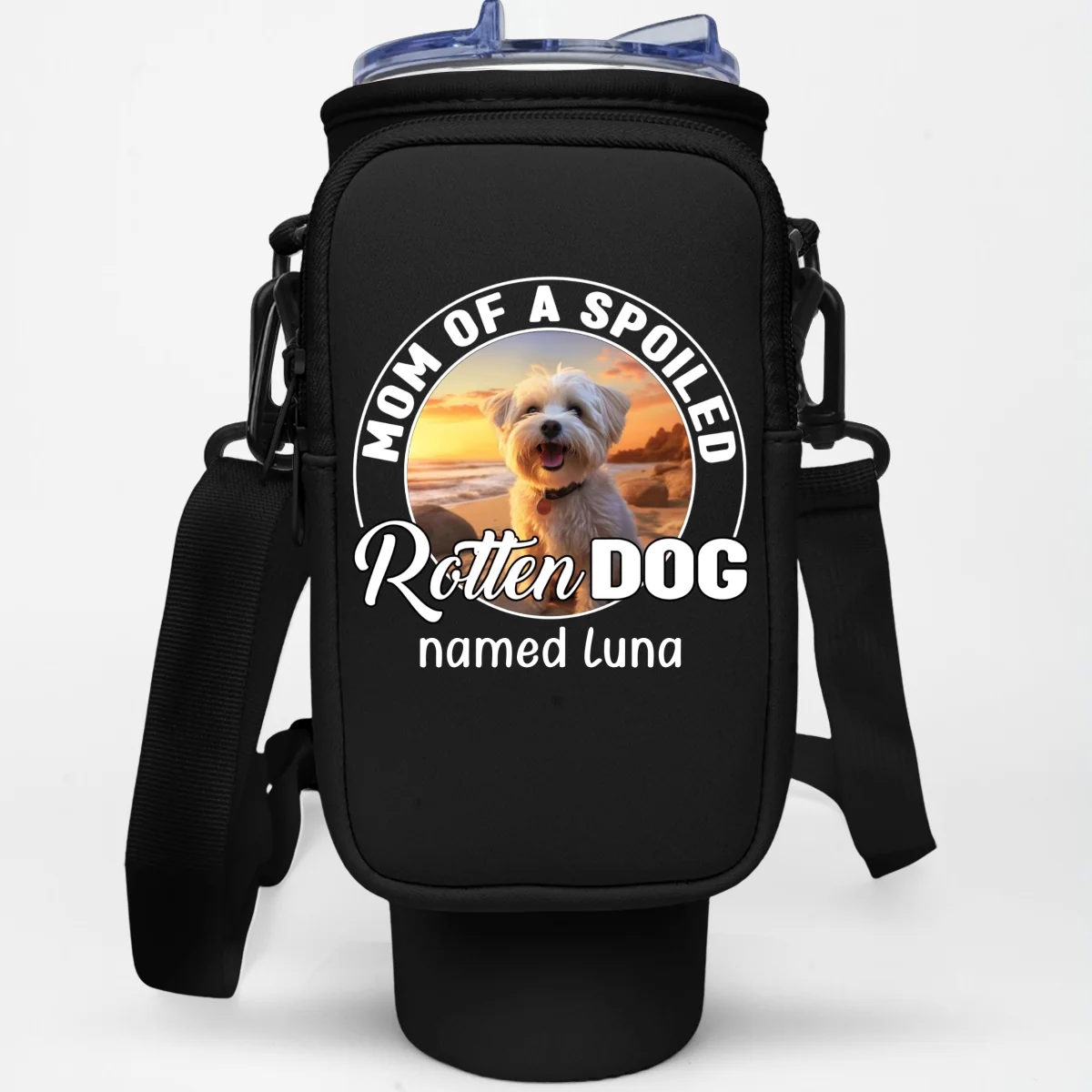 Spoiled Rotten Cartoon Dog Photo - Personalized Custom Water Bottle Carrier Bag - Image 11