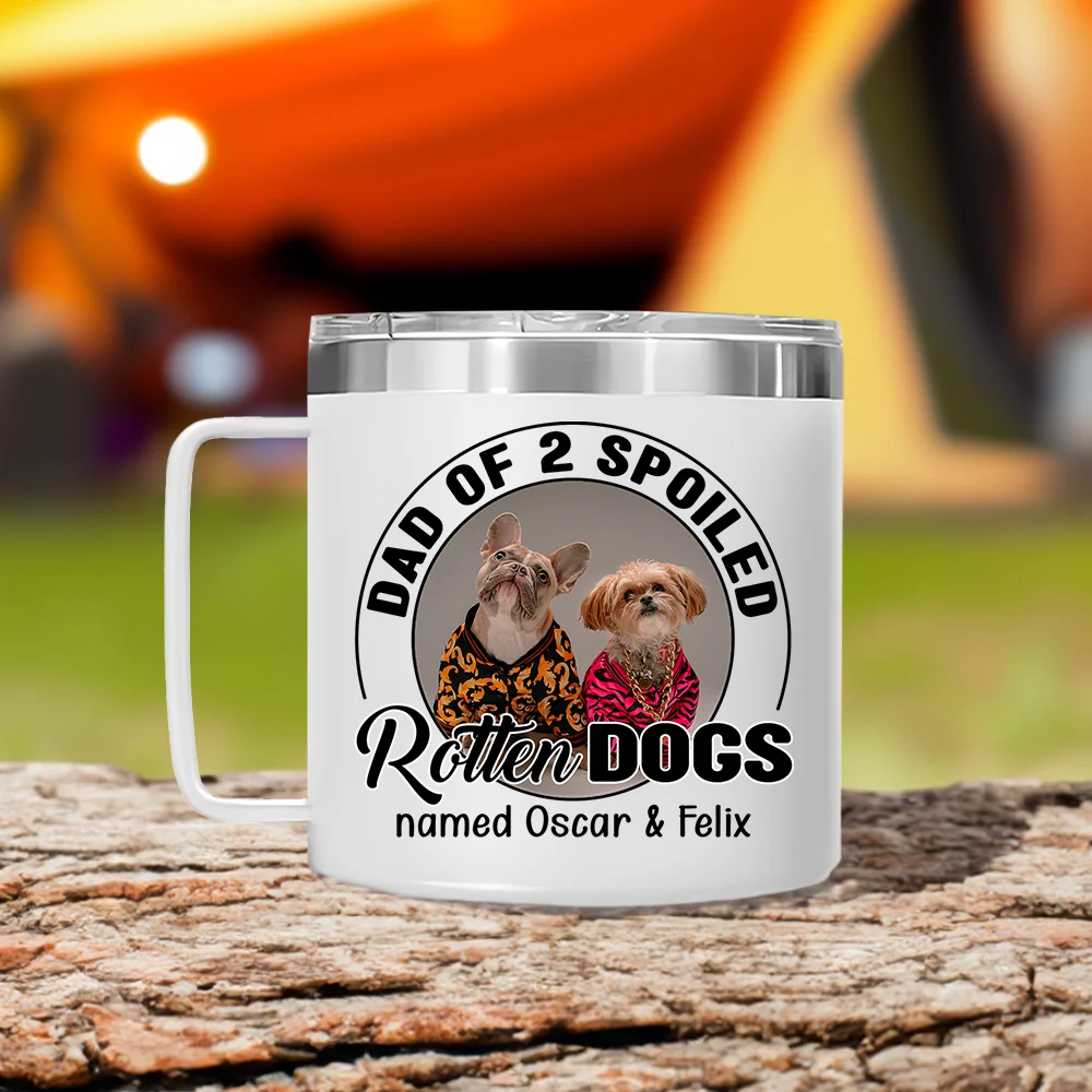 Spoiled Rotten Dog Chibi Cartoon Photo - Personalized Custom 14oz Stainless Steel Tumbler With Handle - Image 3