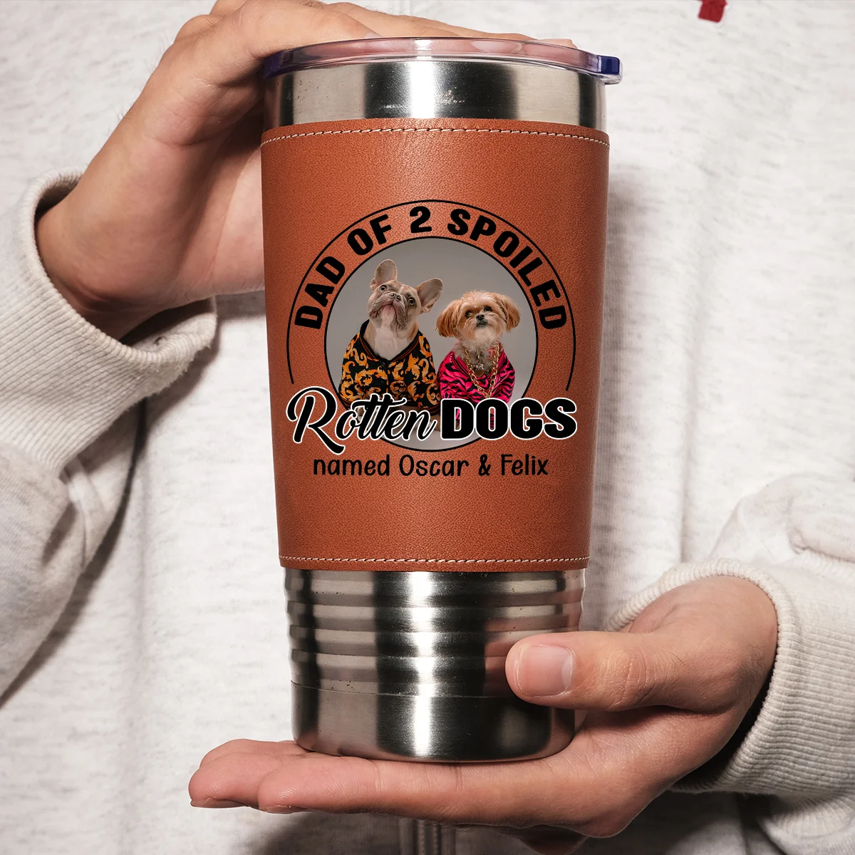 Spoiled Rotten Dog Photo - Personalized Custom Leather Tumbler - Image 4