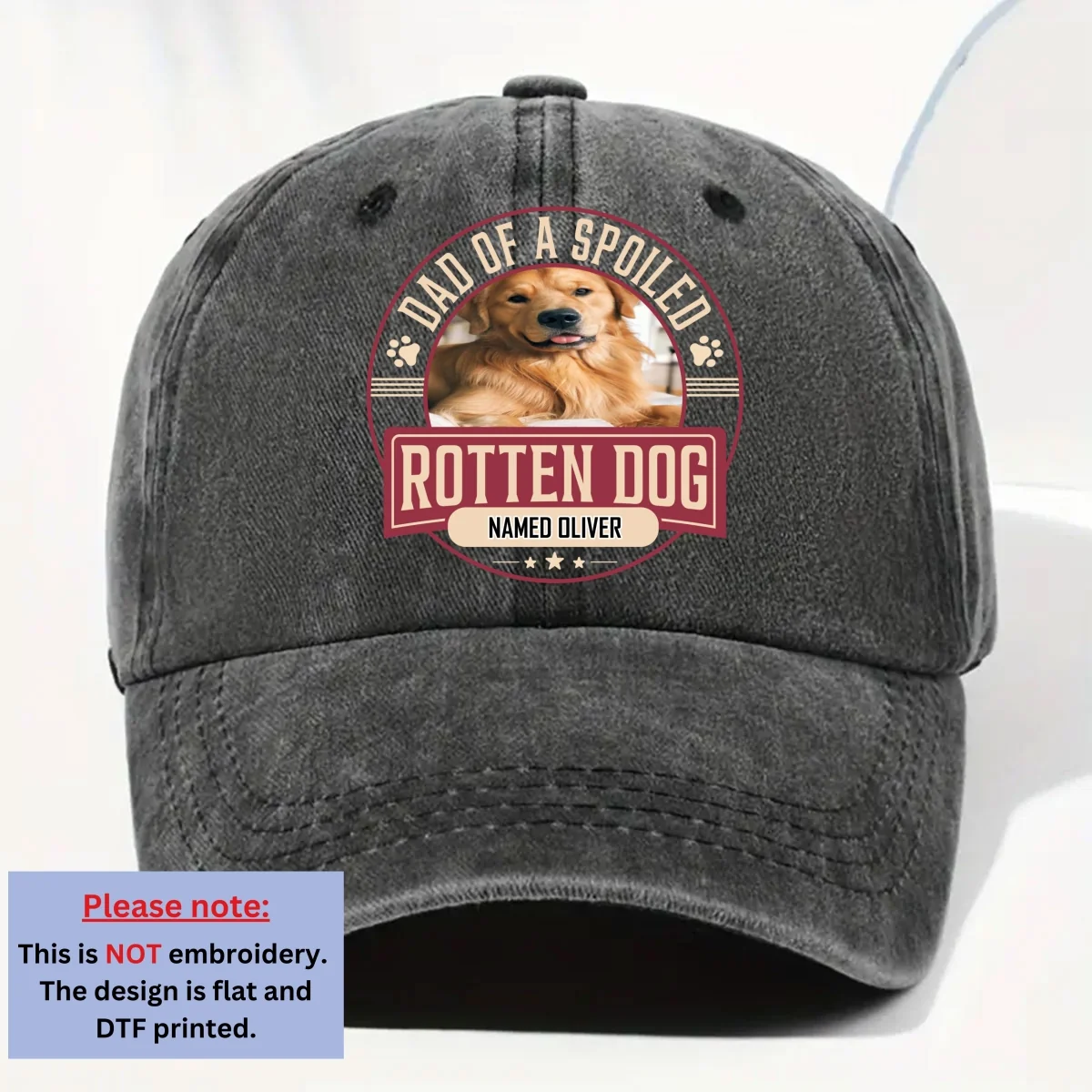 Spoiled Rotten Dog Photo - Personalized Custom Vintage Washed Denim Cap - Image 7