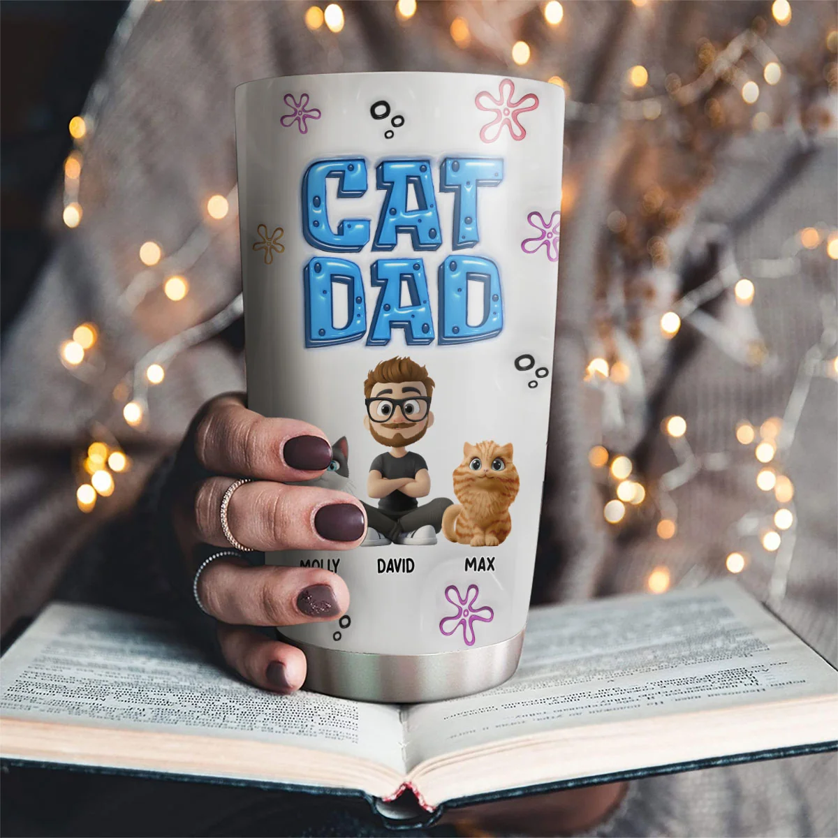 Sponge Cat Dad - Personalized Custom 3D Inflated Effect Tumbler - Image 2