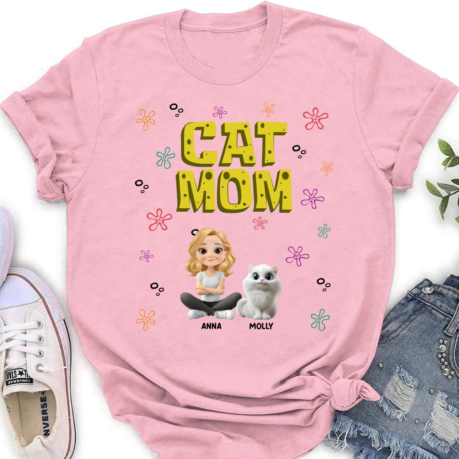 Sponge Cat Mom - Personalized Custom Women's T-Shirt - Image 7