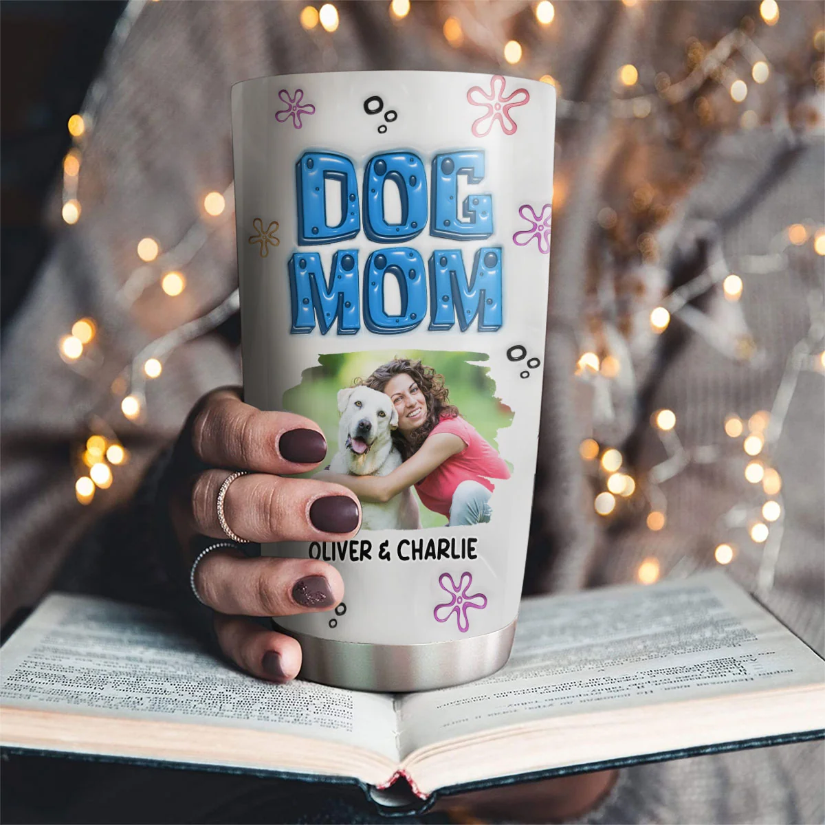 Sponge Dog Mom Photo Version 2 - Personalized Custom 3D Inflated Effect Tumbler - Image 3