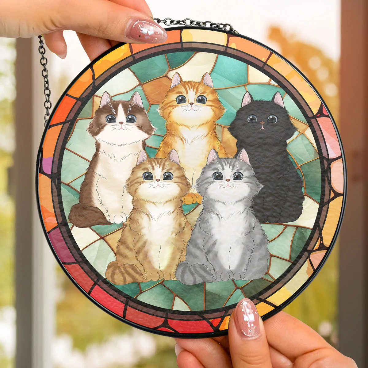 Stained Glass Cat - Personalized Custom Window Hanging Suncatcher - Image 4