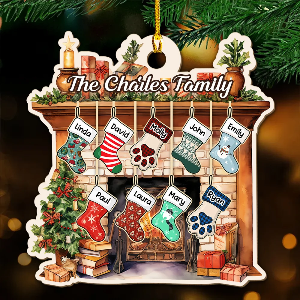 Stocking Christmas Family - Personalized Custom Wood Ornament - Image 2