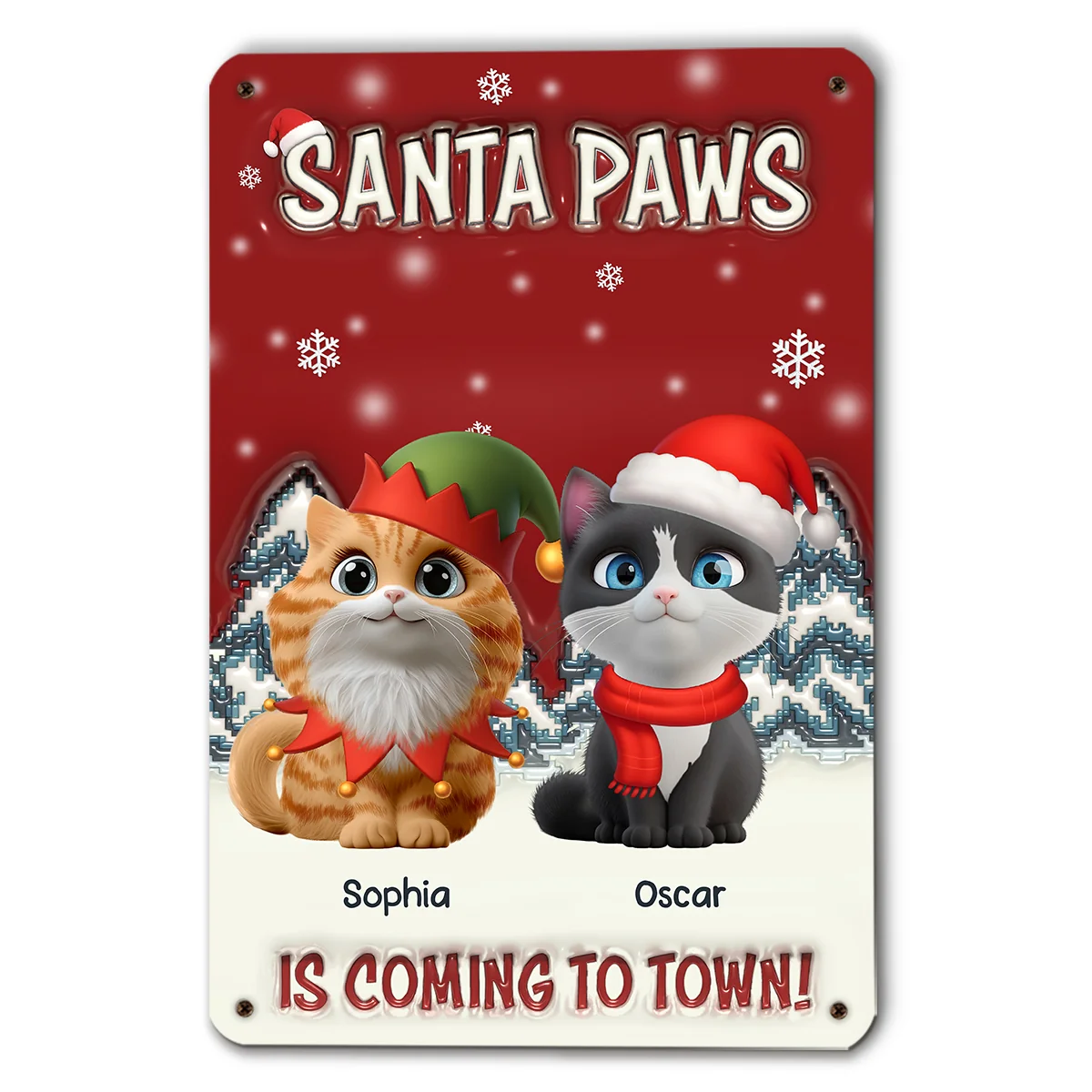 Stop Here With Us Santa Ver Cat - Personalized Custom 3D Inflated Effect Metal Sign