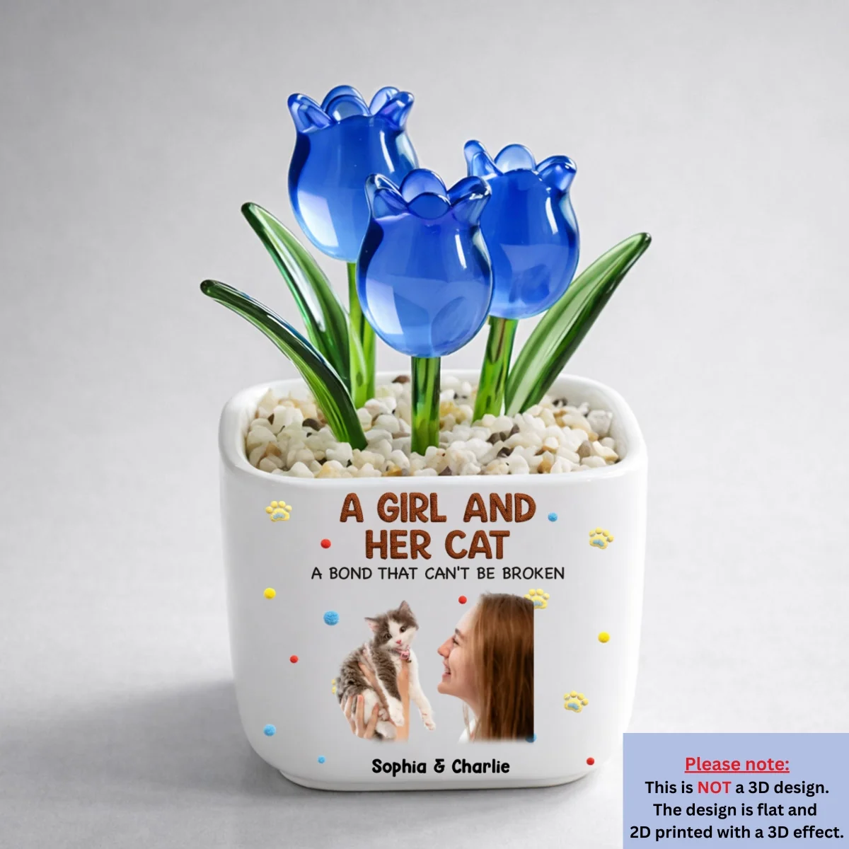 Stuffy Girl And Her Lovely Cats Photo - Personalized Custom 3D Effect Glass Everlasting Tulips - Image 5