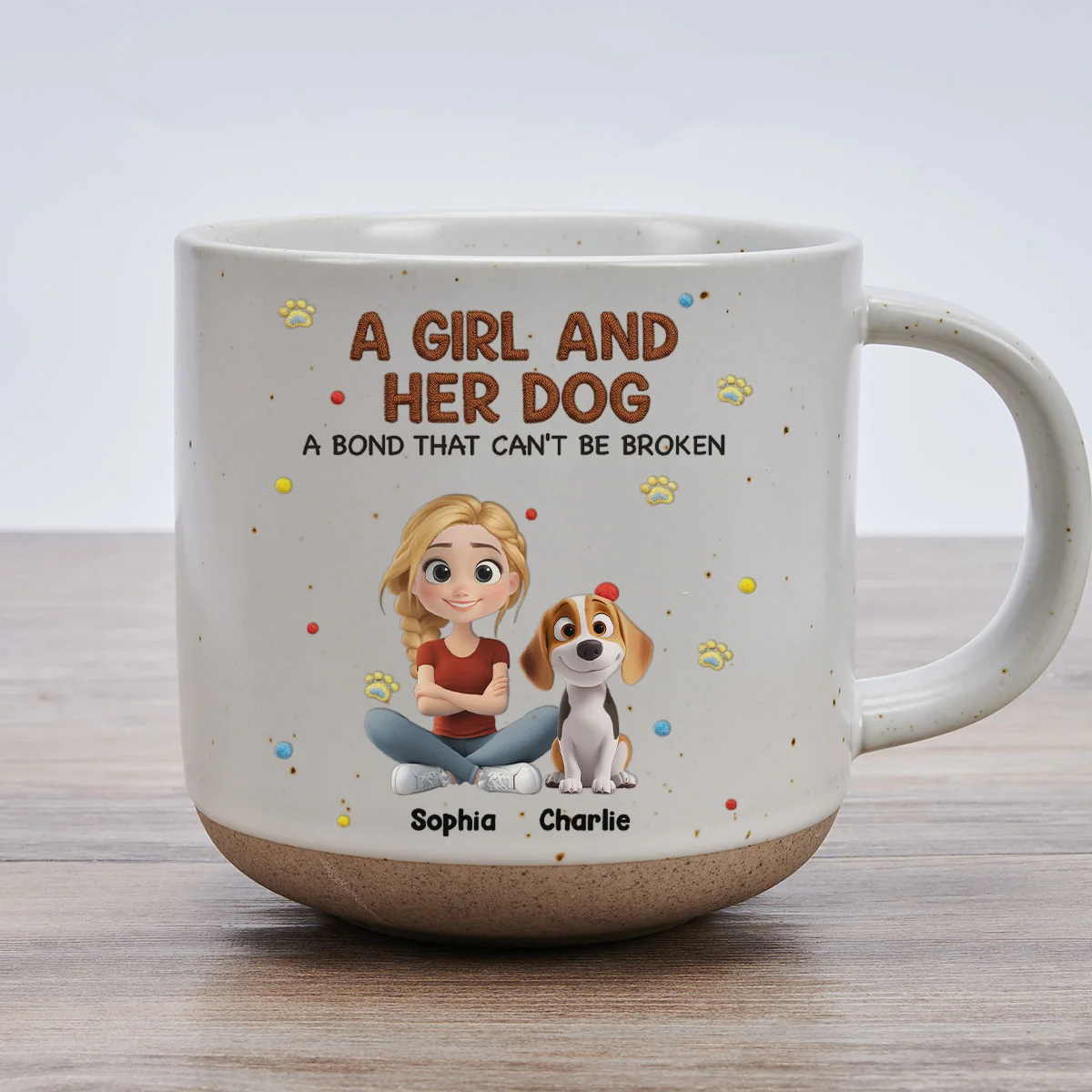 Stuffy Girl And Her Lovely Dogs - Personalized Custom Pottery Mug - Image 4