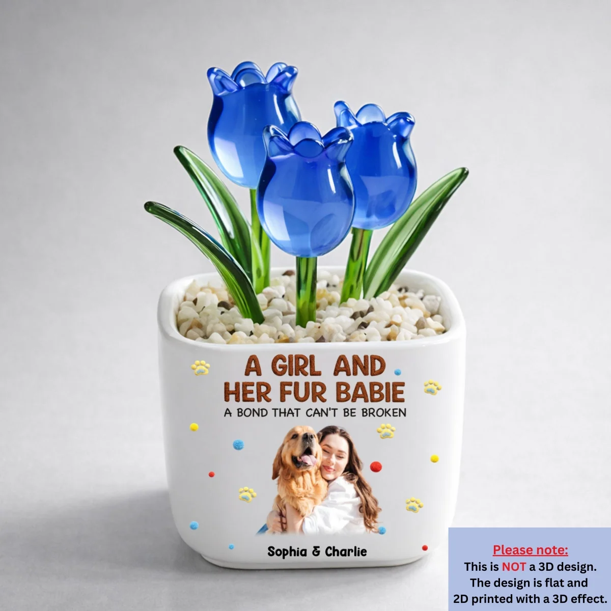 Stuffy Girl And Her Lovely Pet Photo - Personalized Custom 3D Effect Glass Everlasting Tulips - Image 5