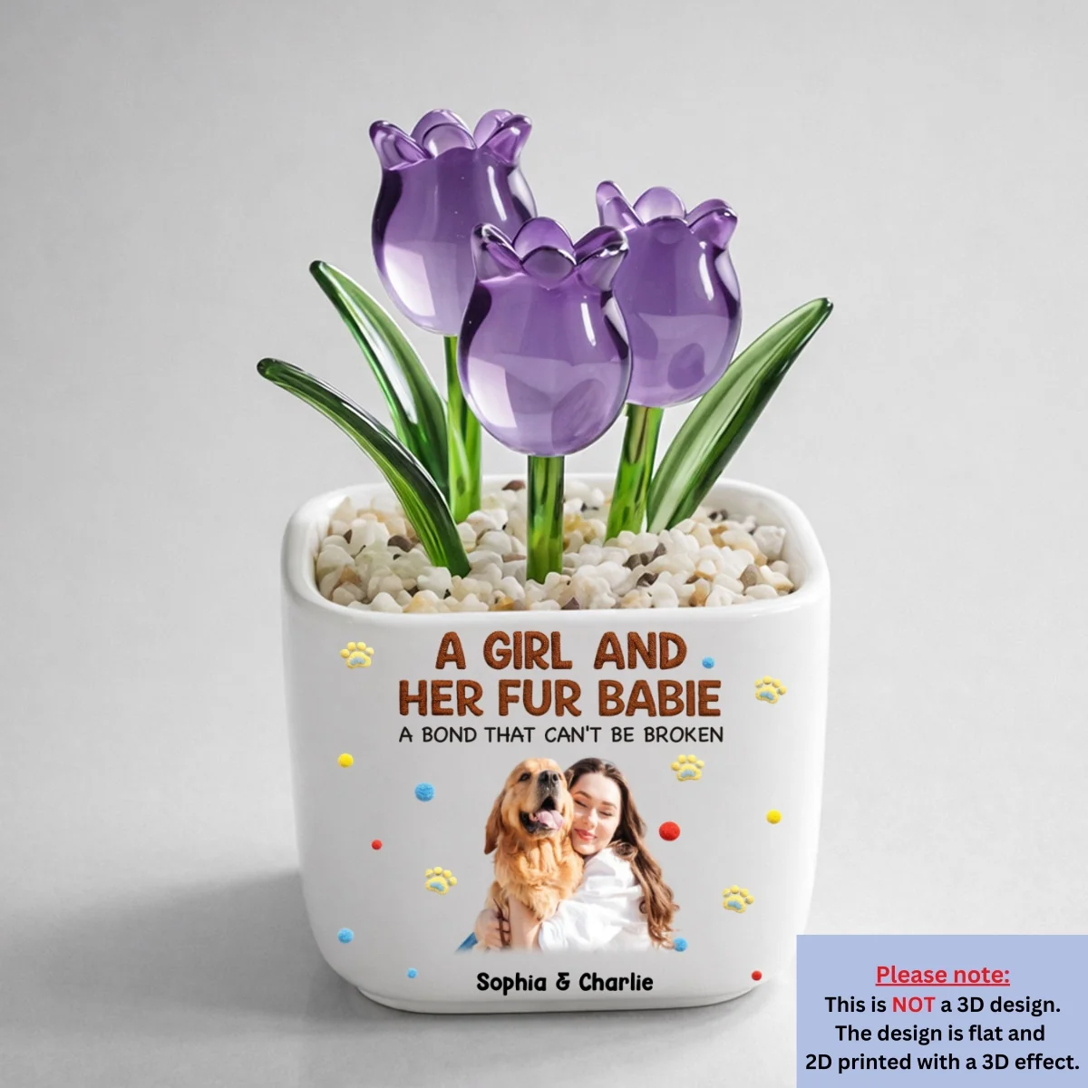 Stuffy Girl And Her Lovely Pet Photo - Personalized Custom 3D Effect Glass Everlasting Tulips - Image 7
