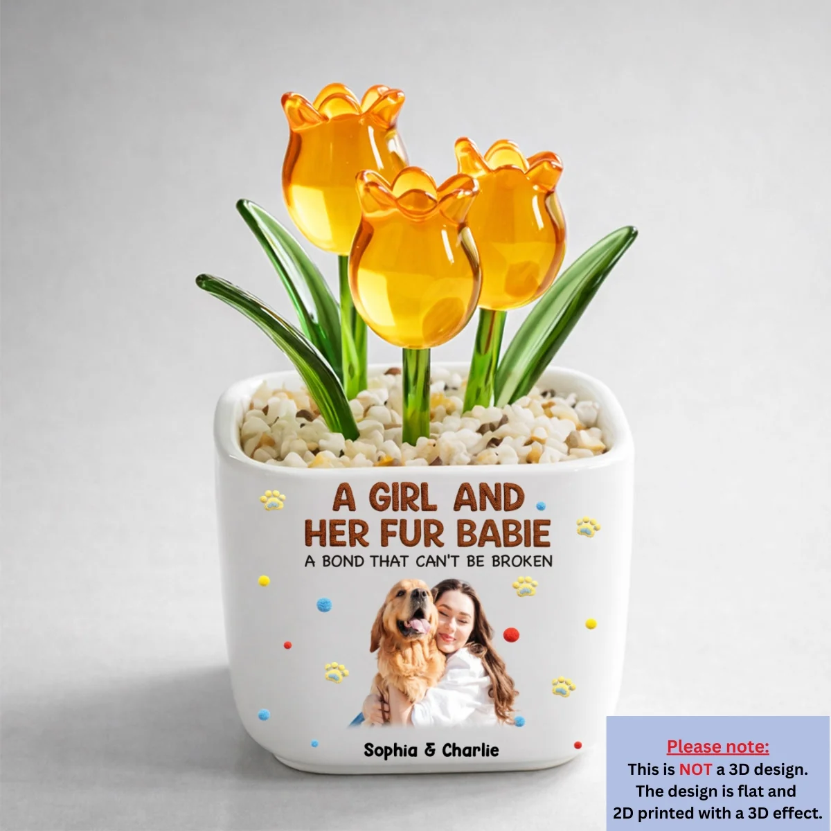 Stuffy Girl And Her Lovely Pet Photo - Personalized Custom 3D Effect Glass Everlasting Tulips - Image 8