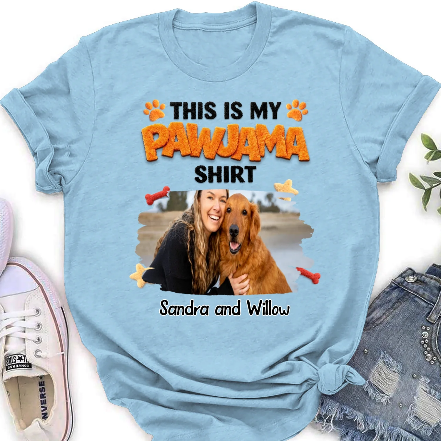 Stuffy Pajama Girl And Dog Photo - Personalized Custom Women's T-shirt - Image 10