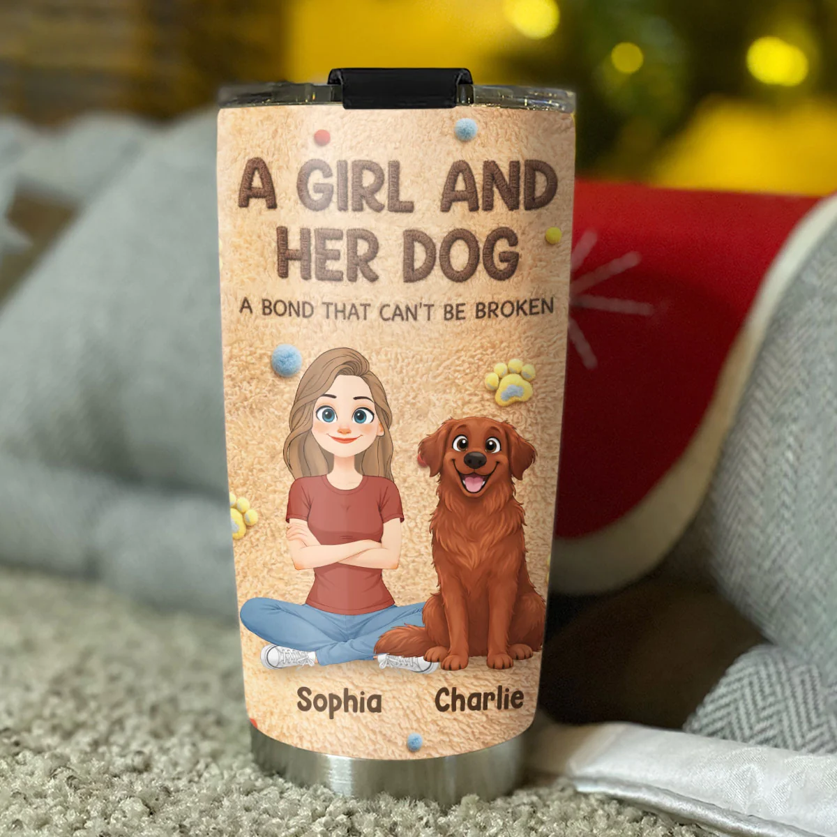 Stuffy Storybook Girl And Her Lovely Dogs - Personalized Custom 3D Effect Tumbler - Image 4