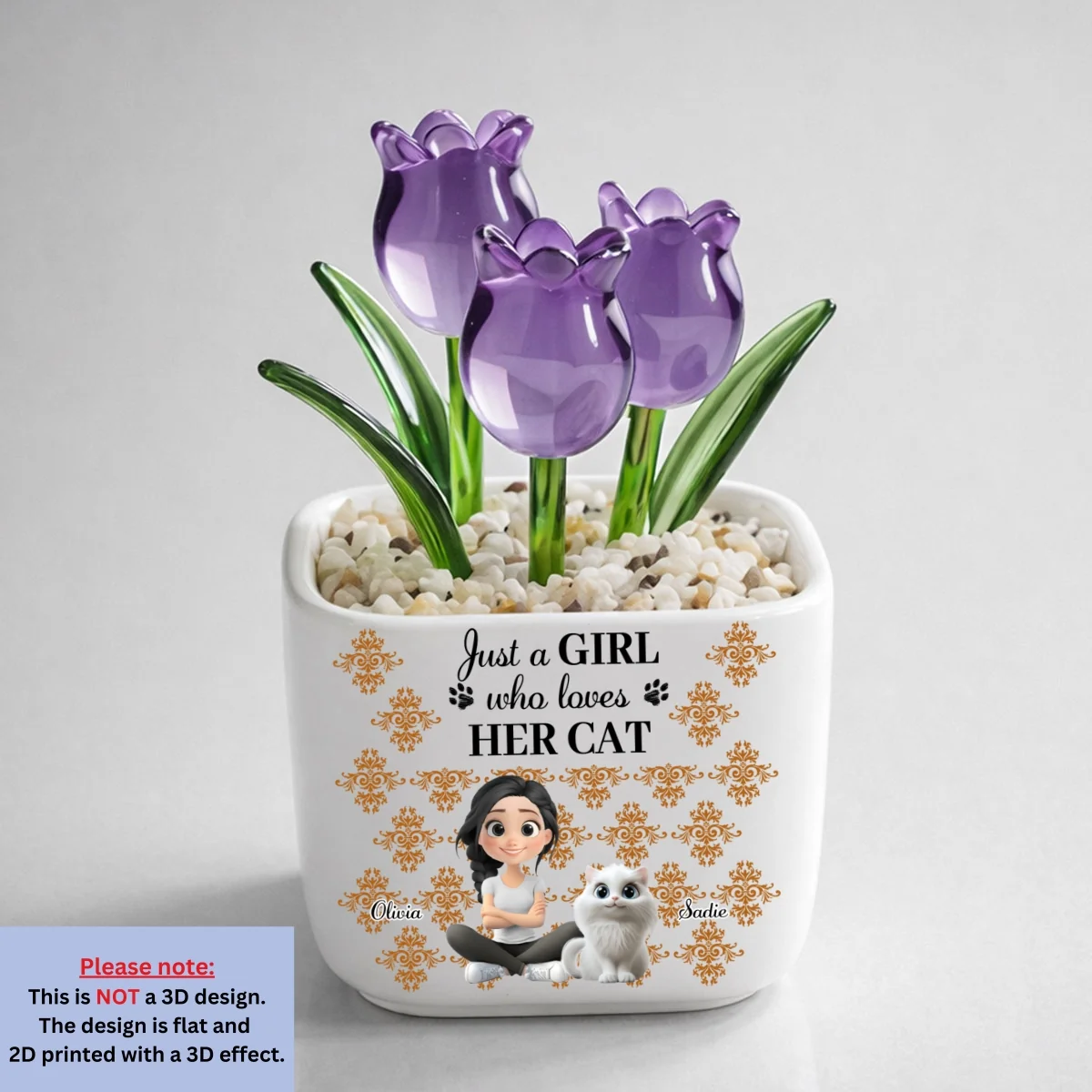 Summer Girl And Cat - Personalized Custom Glass Everlasting Tulips - Image 11